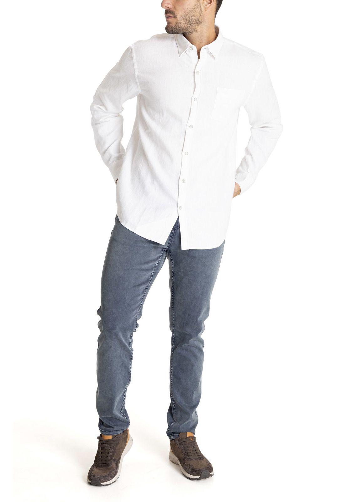 Camisa M/L Hombre Linen Blanco-8