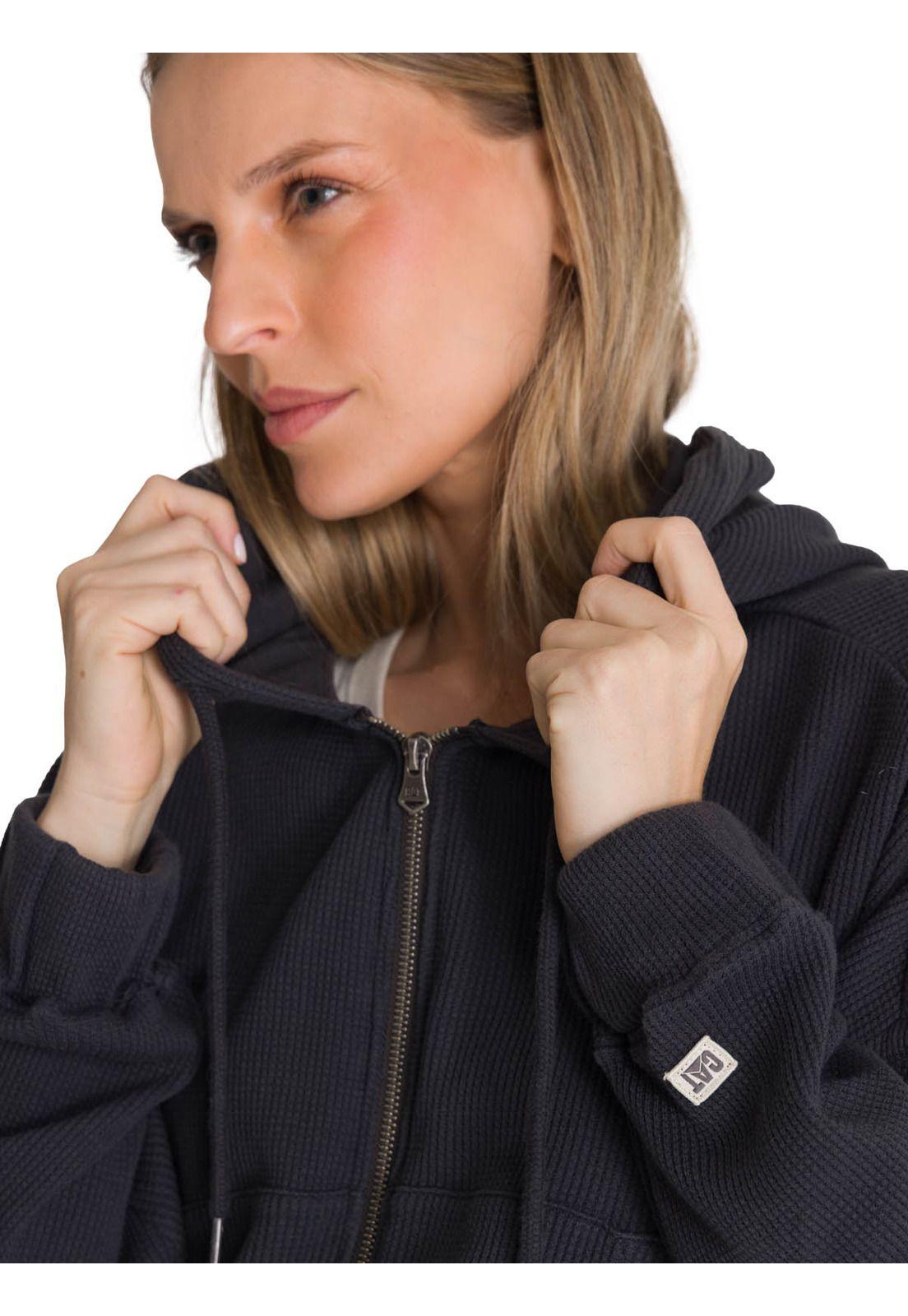 Polerón Con Gorro Mujer Waffle-Knit Grafito-5