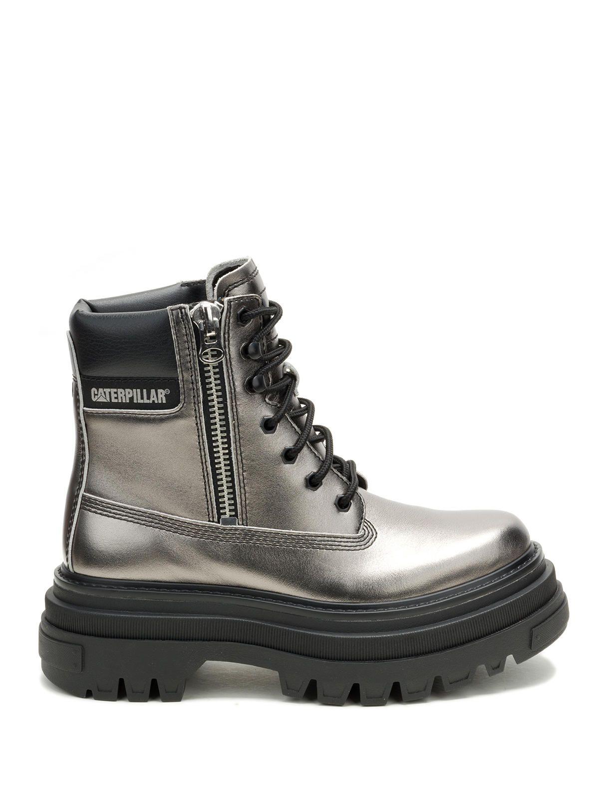 Botín Cuero Mujer Bolder Zip Plateado-1