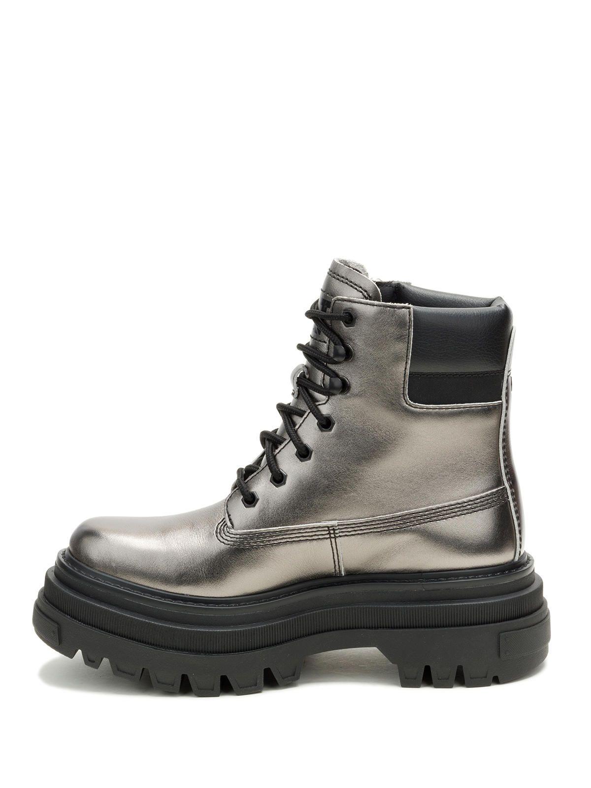 Botín Cuero Mujer Bolder Zip Plateado-3