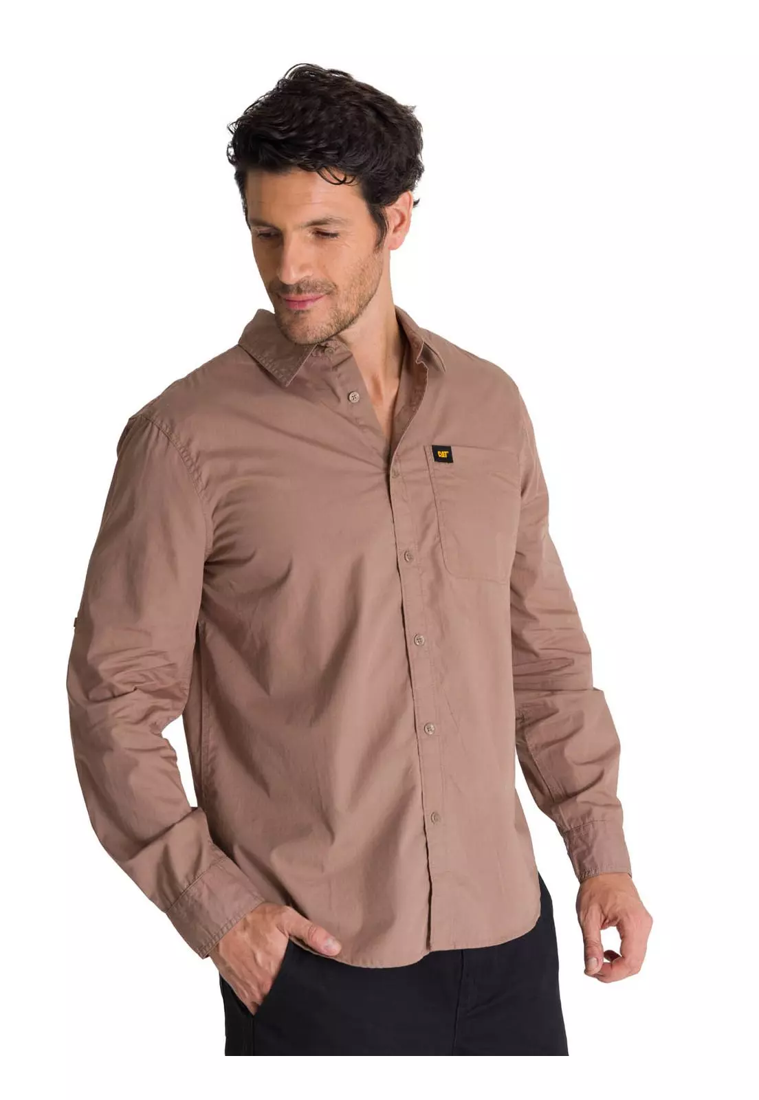 Camisa Manga Larga Hombre Convertible Café-1