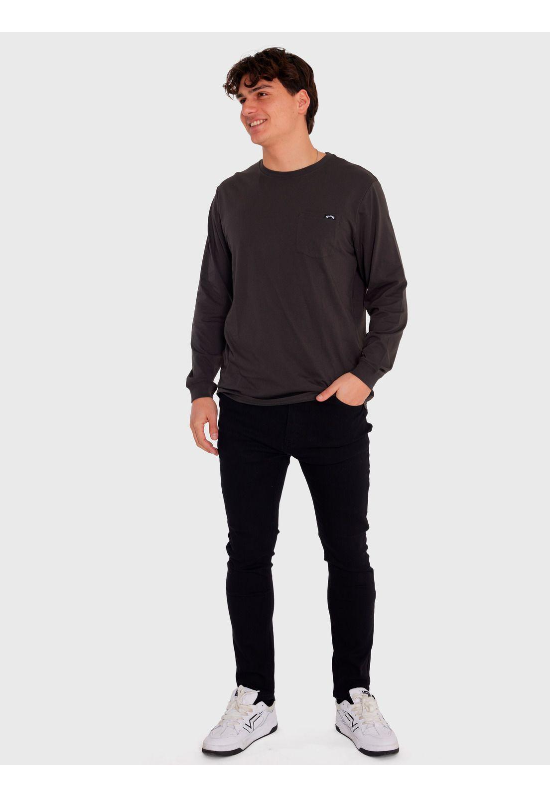 Polera M/L Hombre Essential Pocket Gris-0