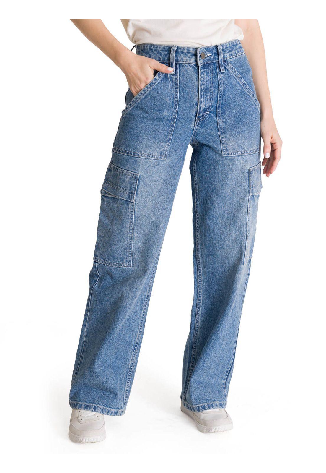 Jeans Cargo Mujer Relaxed Azul-0