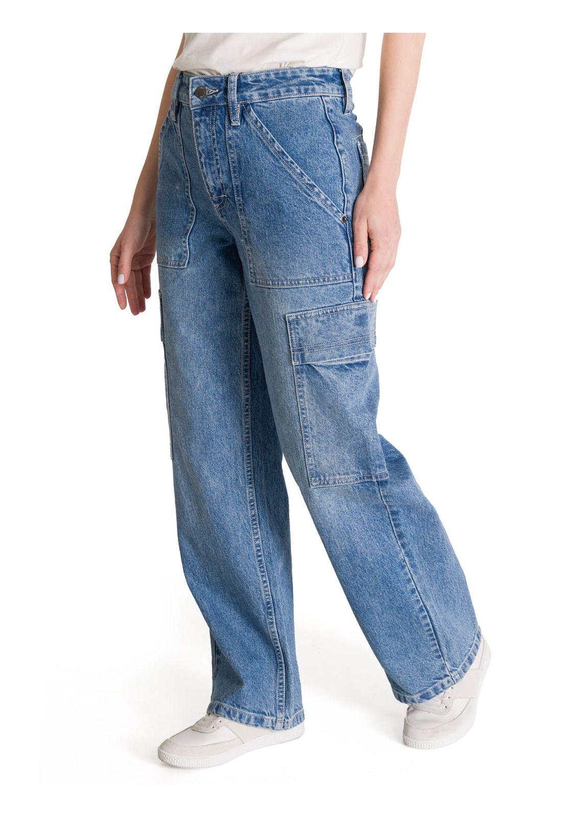 Jeans Cargo Mujer Relaxed Azul-1