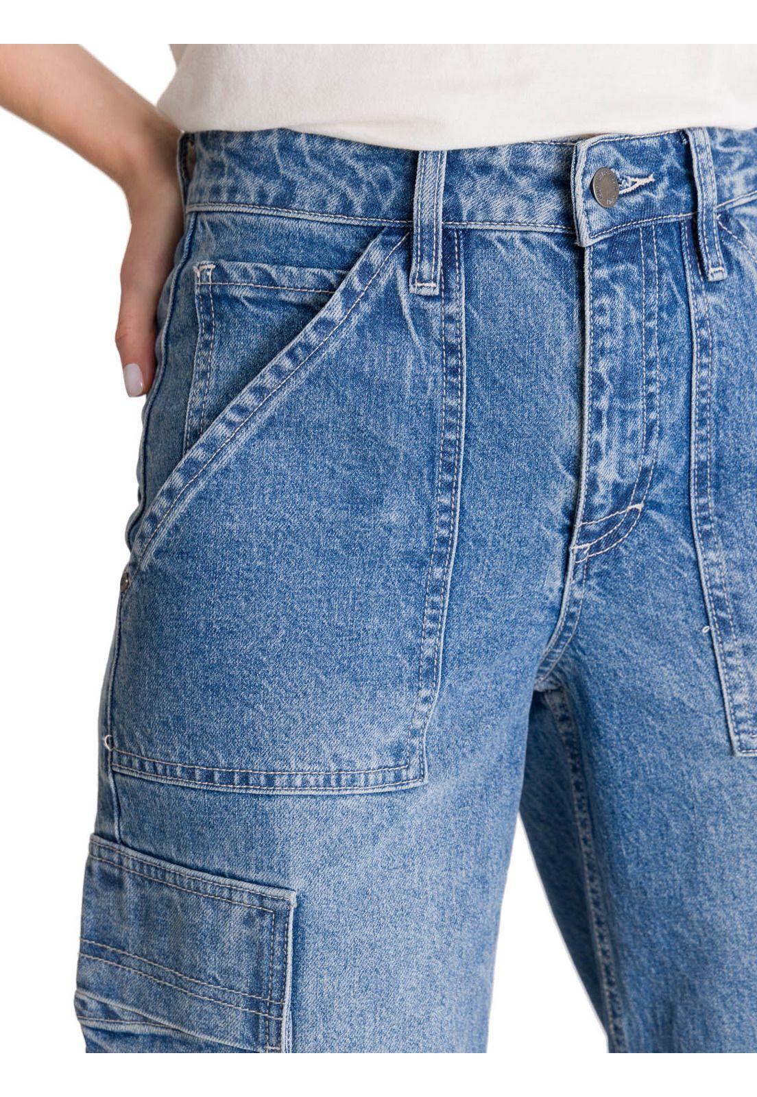 Jeans Cargo Mujer Relaxed Azul-4