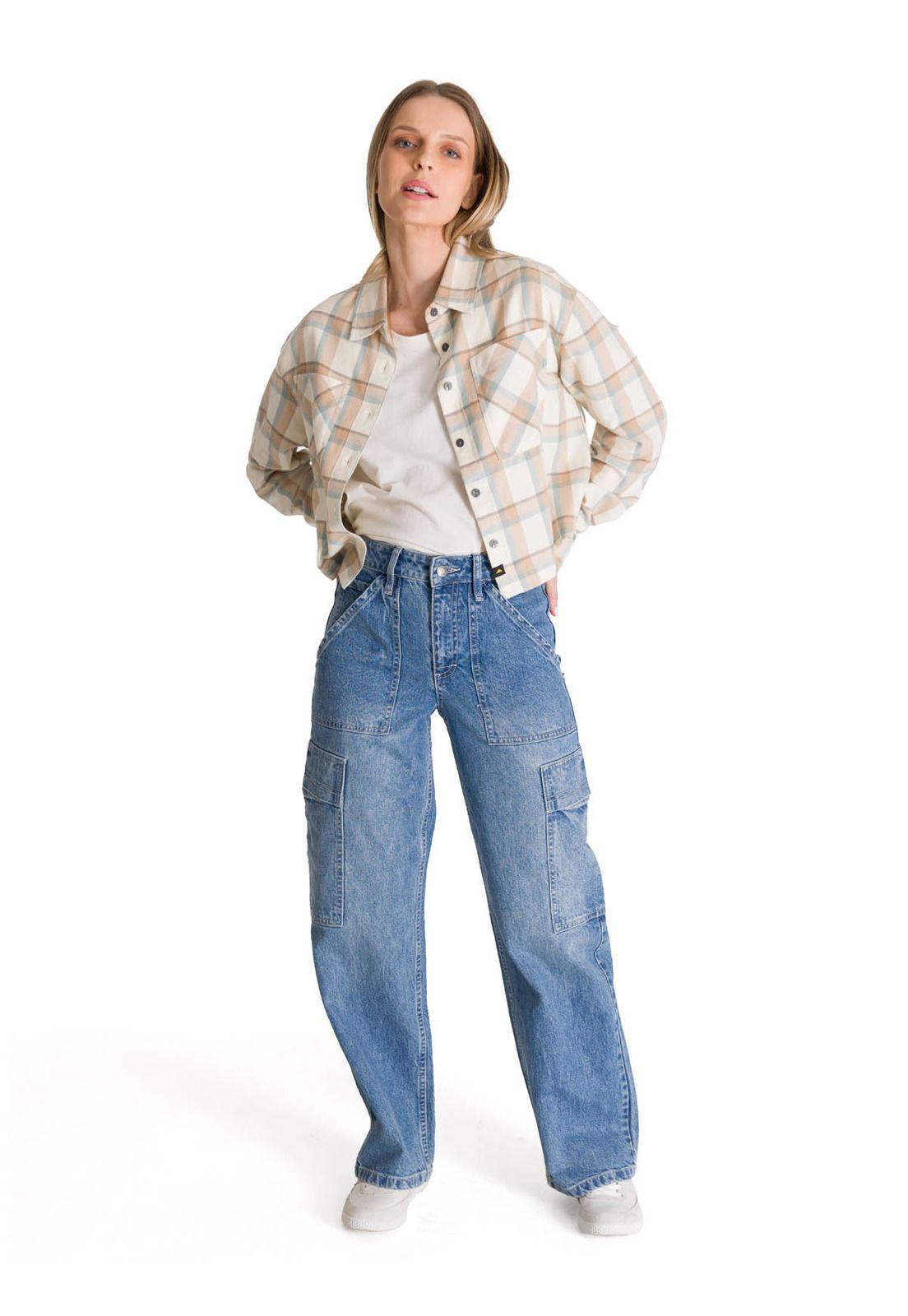 Jeans Cargo Mujer Relaxed Azul-7
