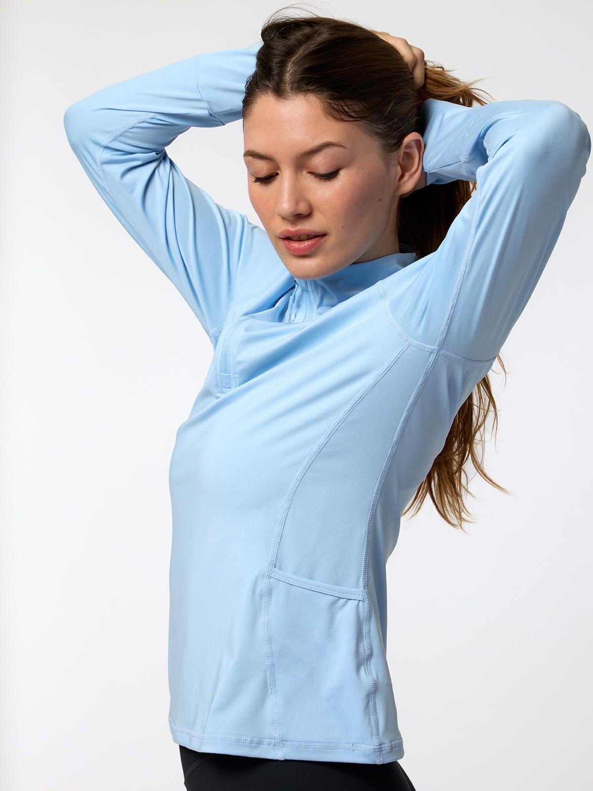 Polerón LS Half Zip Rec Celeste Mujer-3