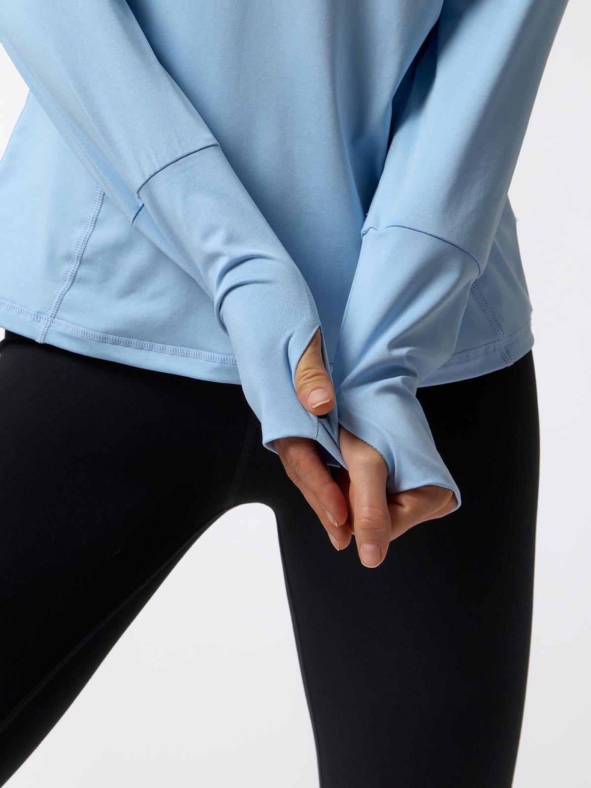 Polerón LS Half Zip Rec Celeste Mujer-5