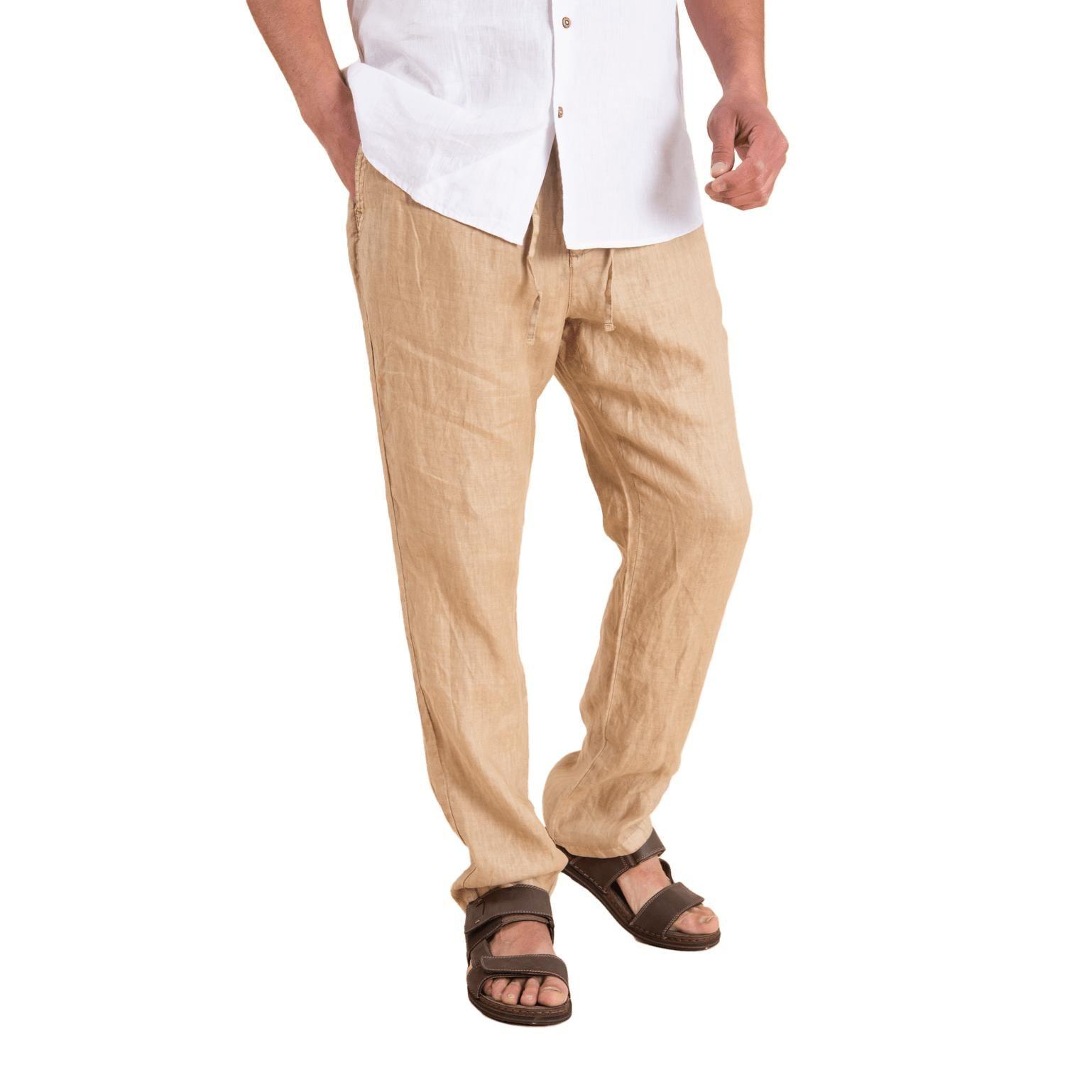 Pantalón Lino Orgánico Hombre Relax Camel-0