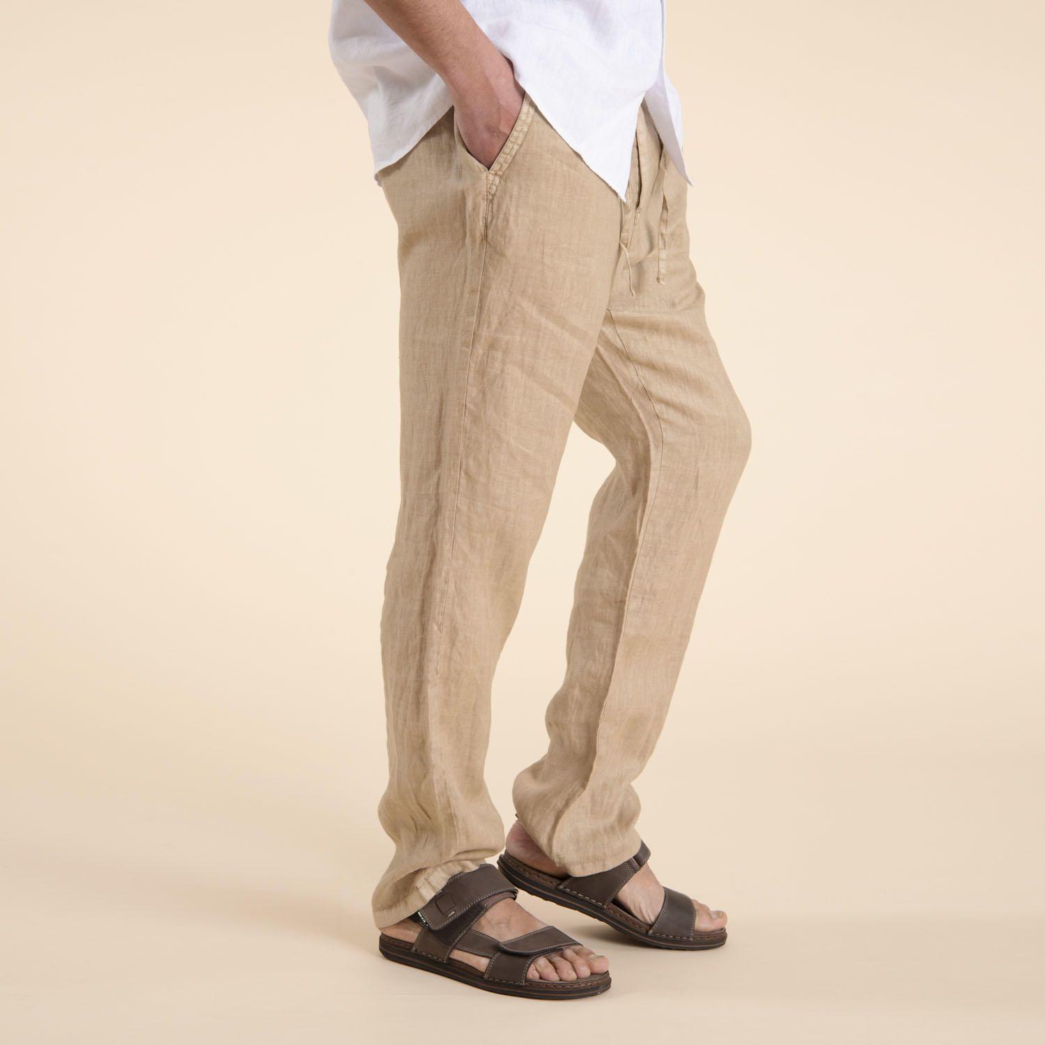 Pantalón Lino Orgánico Hombre Relax Camel-1