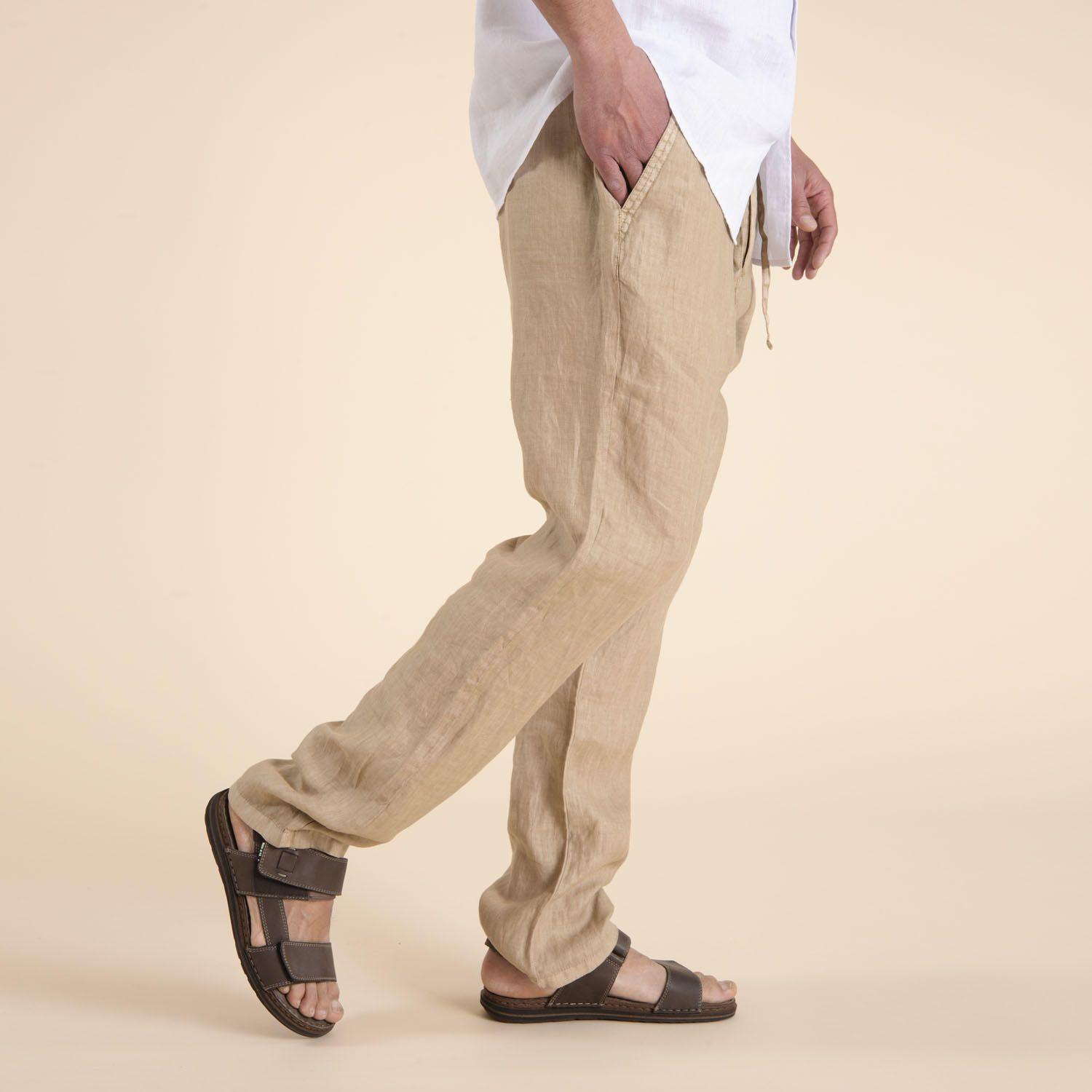 Pantalón Lino Orgánico Hombre Relax Camel-2