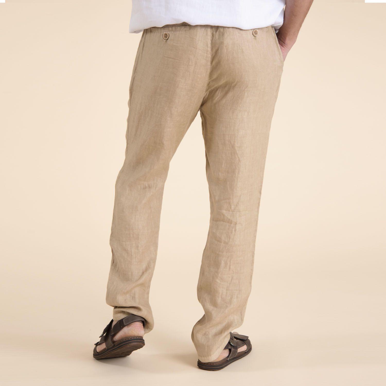 Pantalón Lino Orgánico Hombre Relax Camel-3