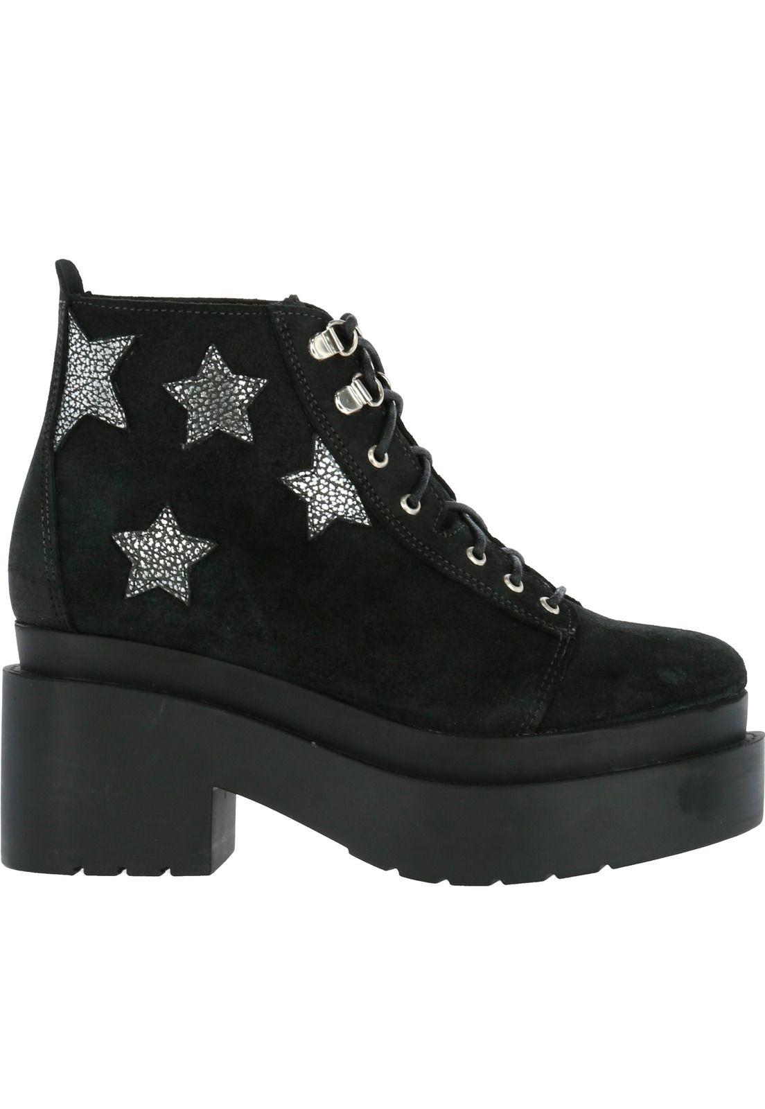 Botin Cuero Mujer Flor Negro-2