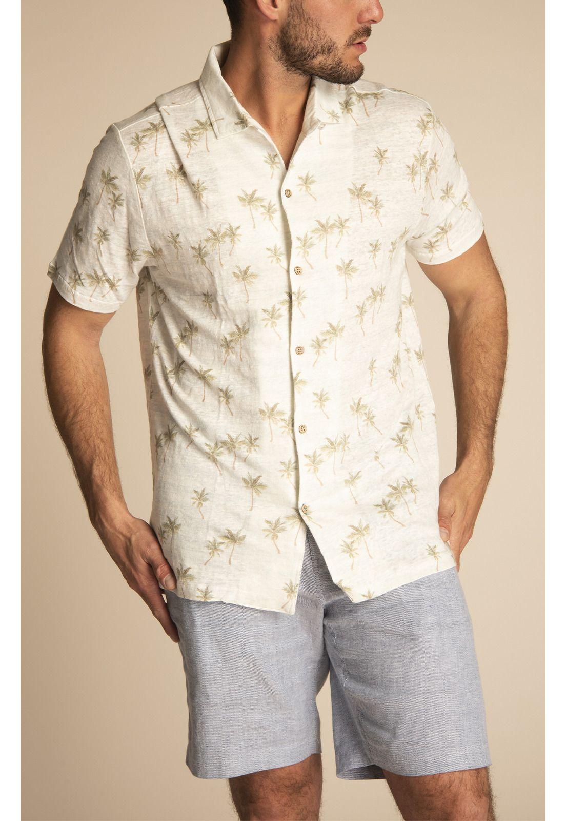 Camisa Lino Orgánico Hombre Jerseyprnt Verde-5