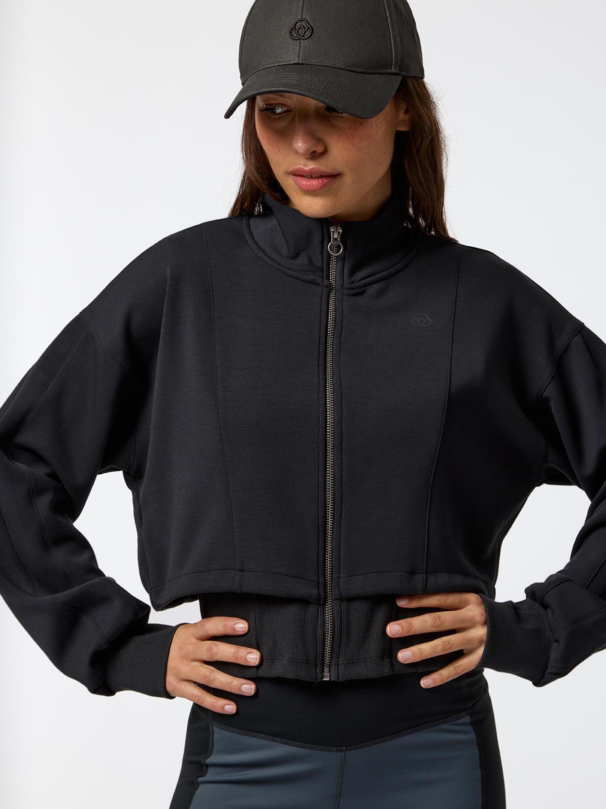 Polerón Crop Modal Vera Aloe Negro Mujer-3