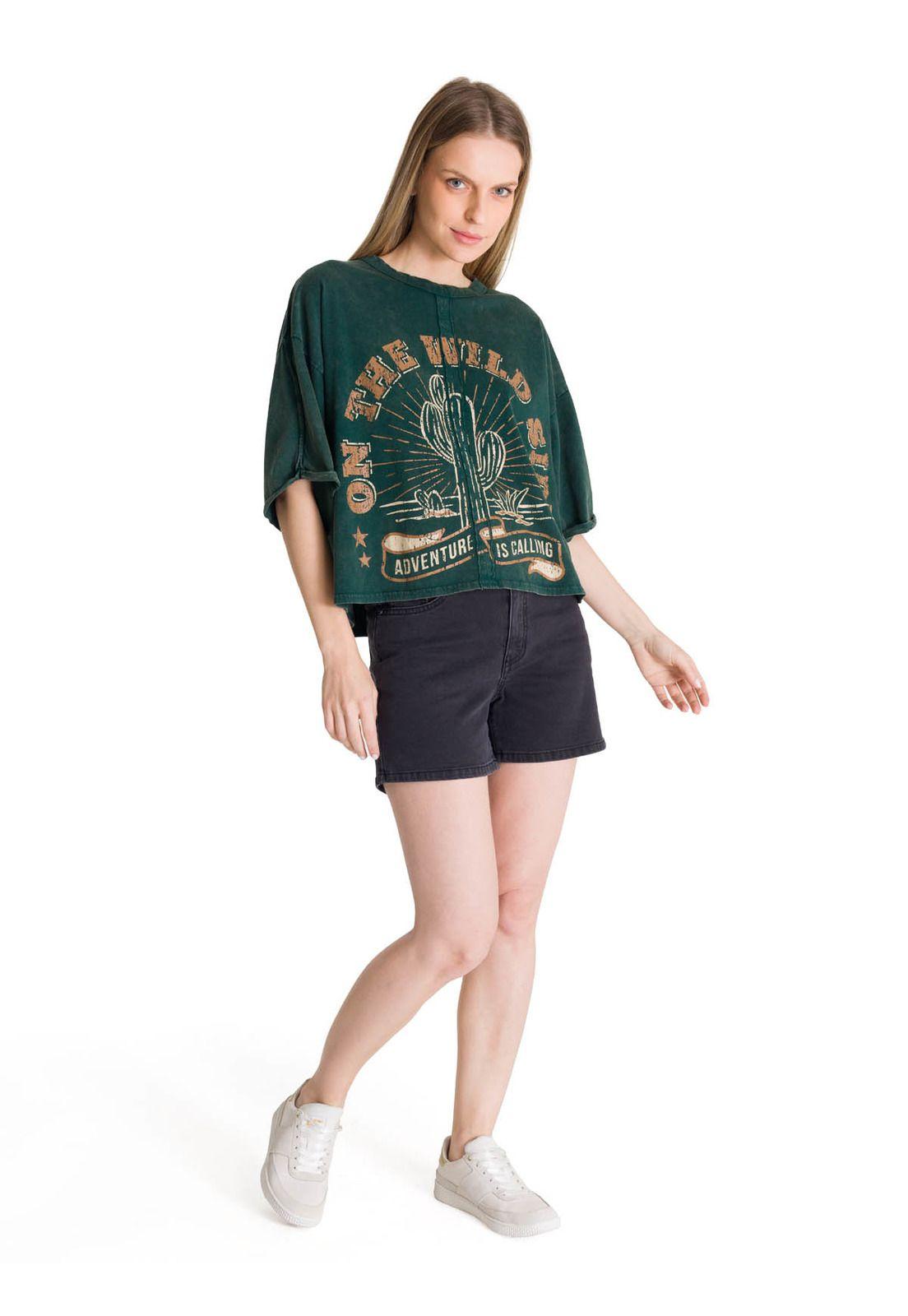 Polera Manga Corta Oversize Mujer Diseño Verde-5