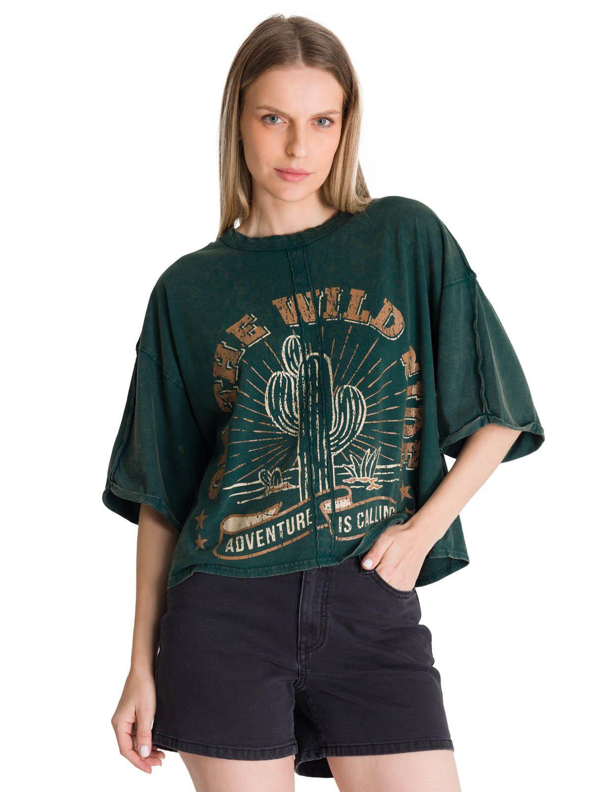 Polera Manga Corta Oversize Mujer Diseño Verde-0