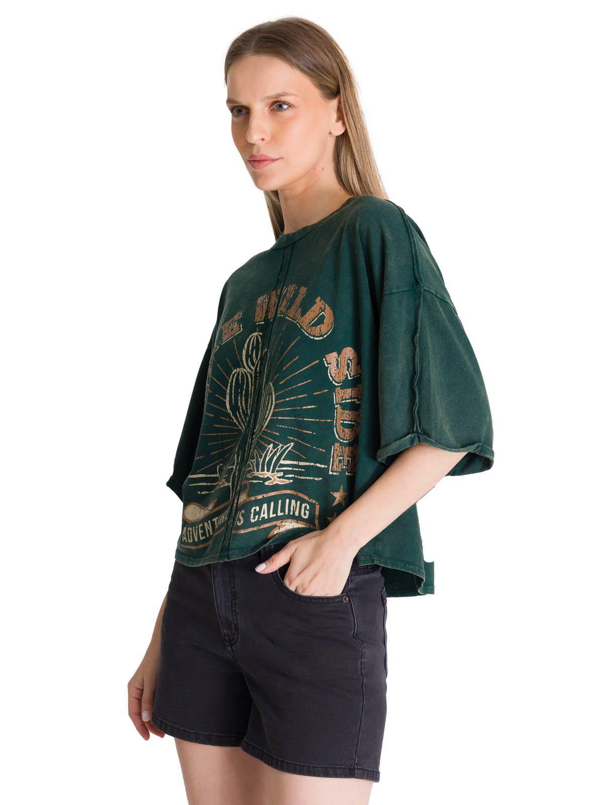 Polera Manga Corta Oversize Mujer Diseño Verde-1