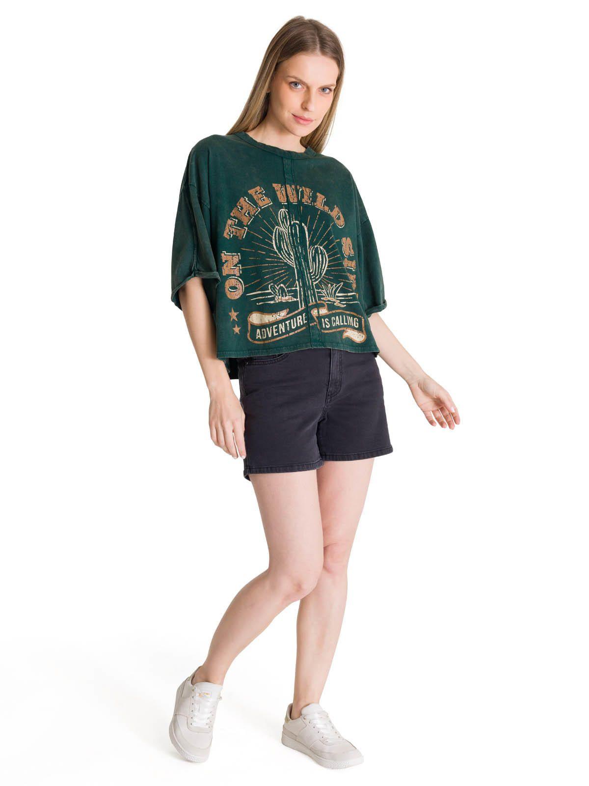 Polera Manga Corta Oversize Mujer Diseño Verde-5