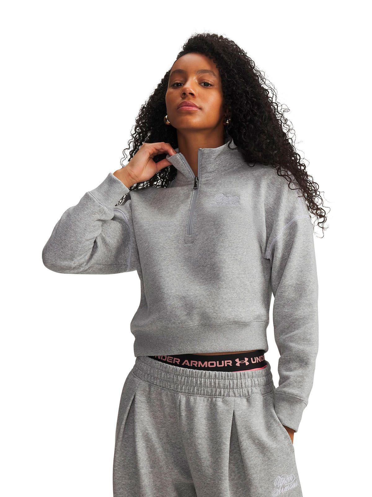 Poleron UA Rival Fleece Script Gris Mujer-0