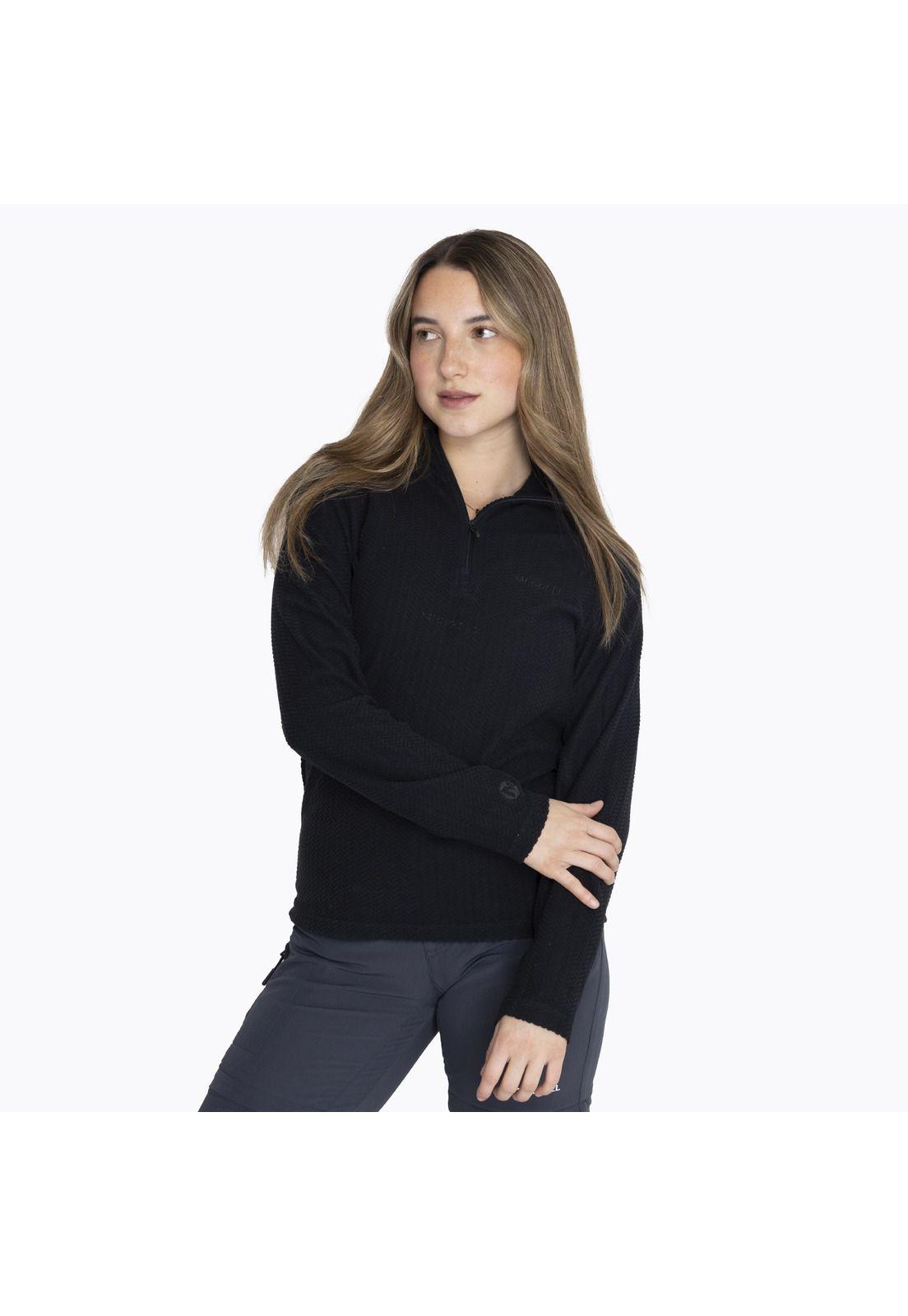 Polerón Embossed Half Zipper Negro Mujer-1