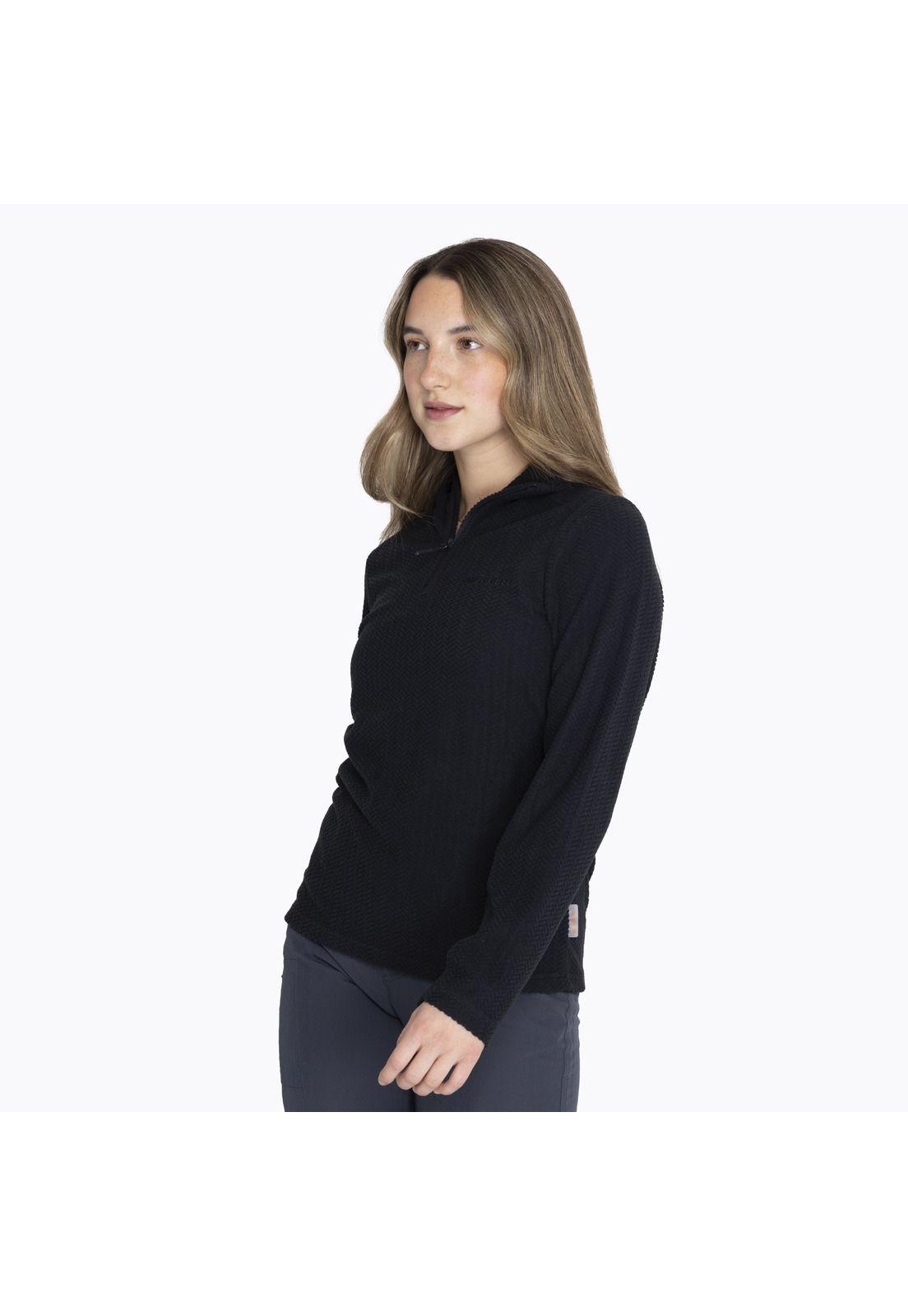 Polerón Embossed Half Zipper Negro Mujer-4