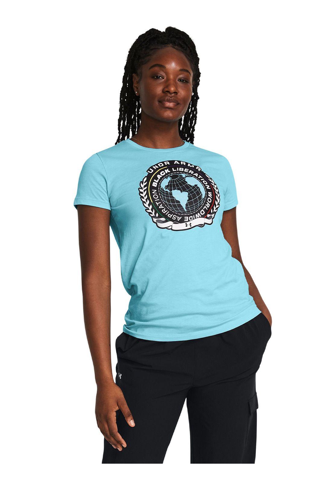 Polera manga corta UA BHM para mujer Azul-0