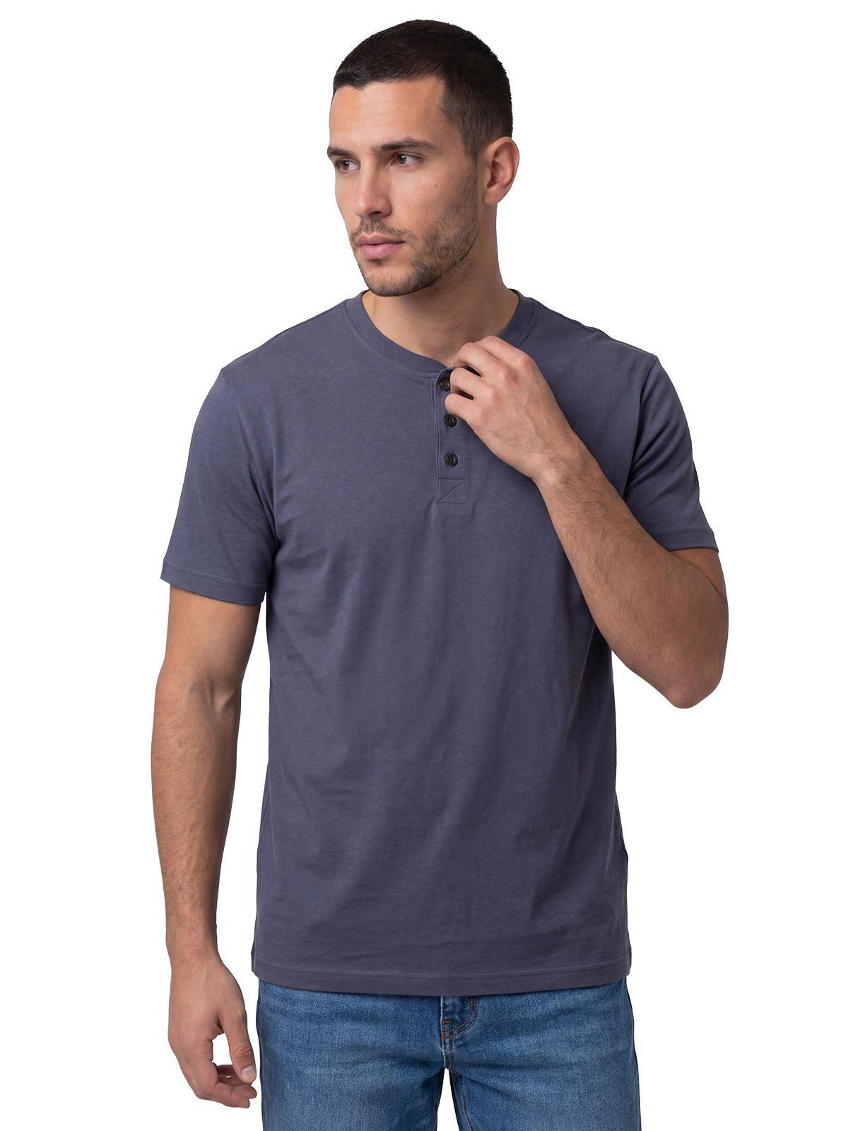 Polera Manga Corta Henley Hombre Slub Knit Azul-0