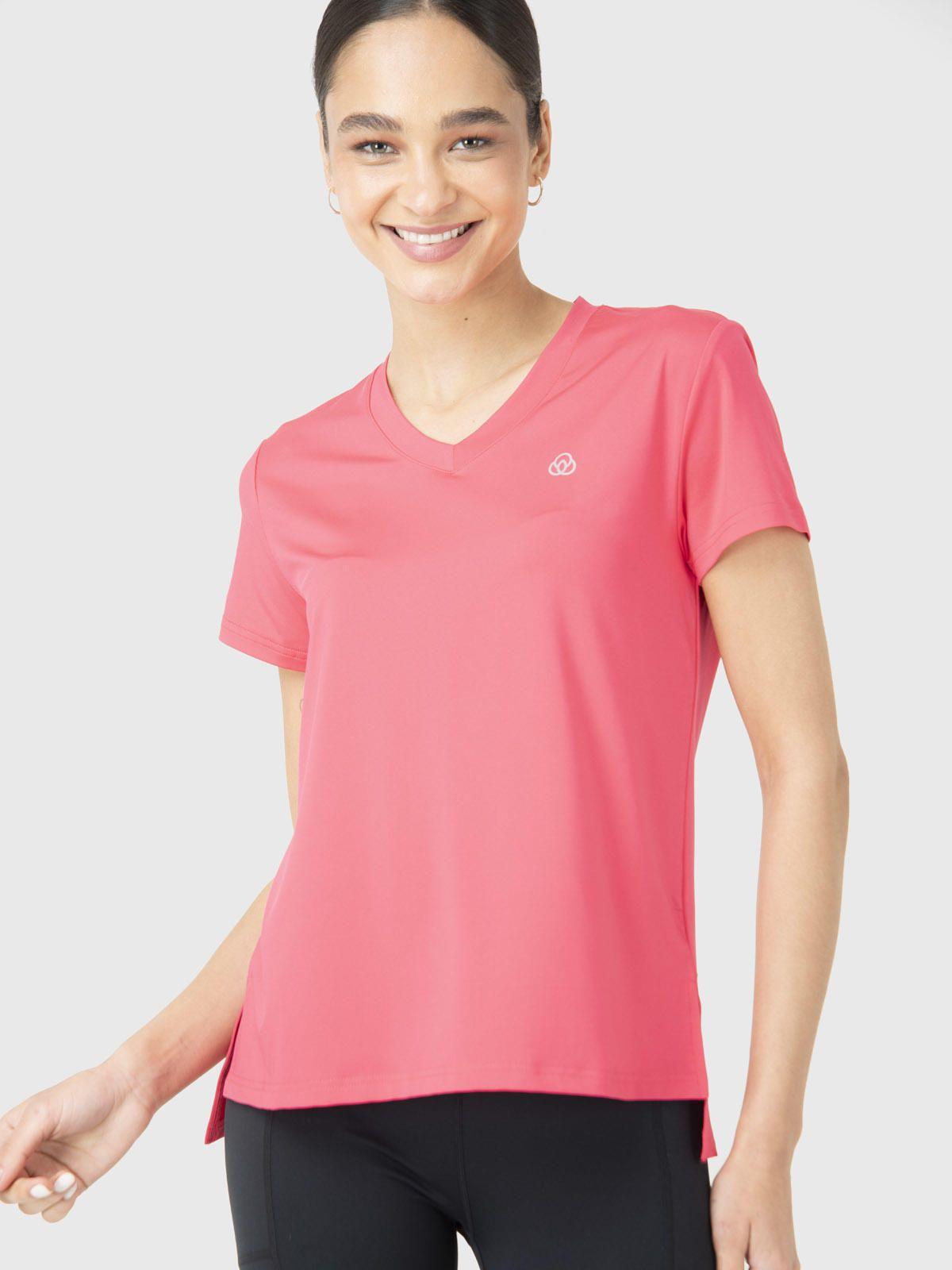 Polera Manga Corta Mujer V-Neck Fucsia-4
