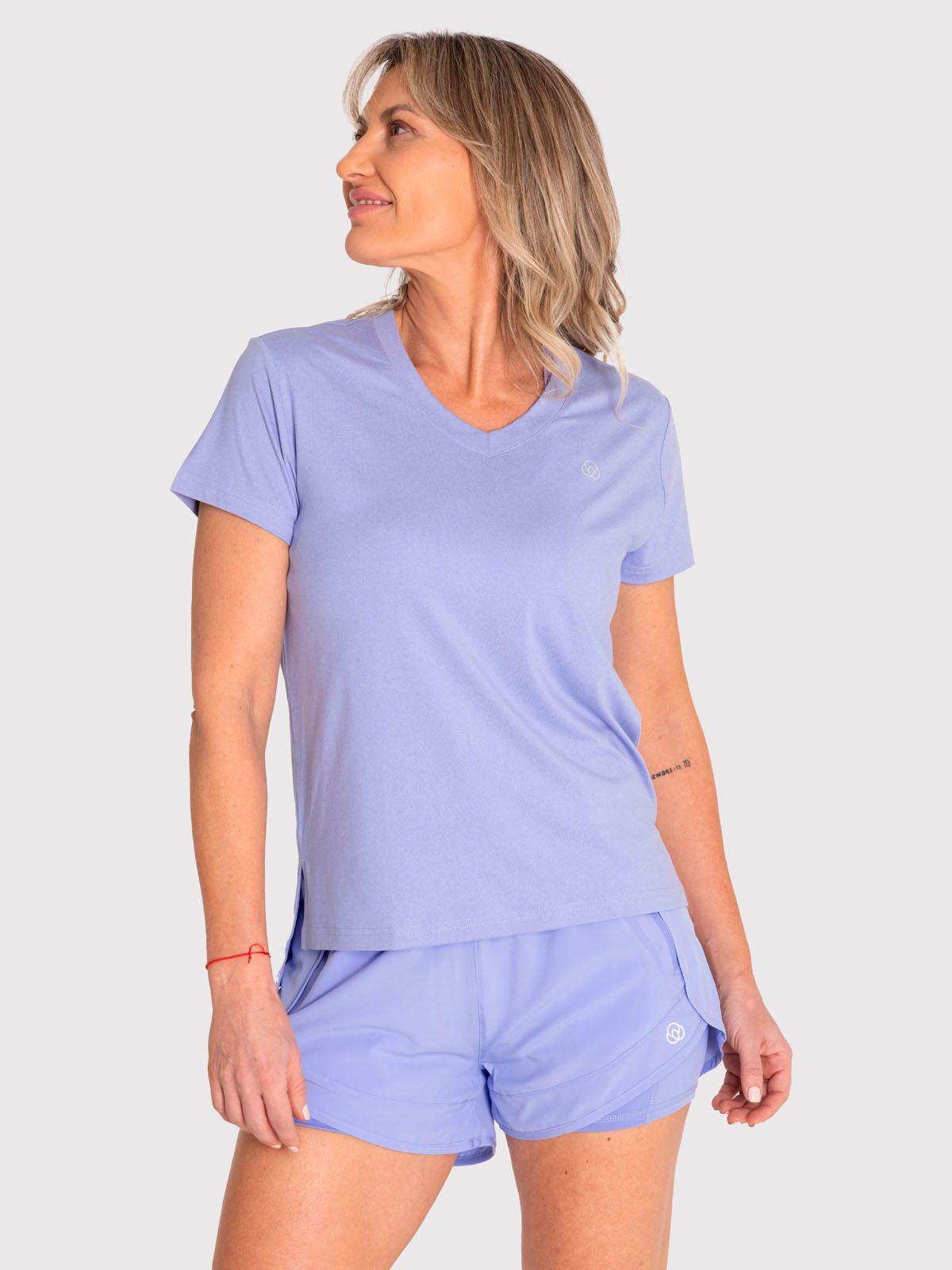 Polera cuello V deportiva Mujer Manga Corta Lila-2