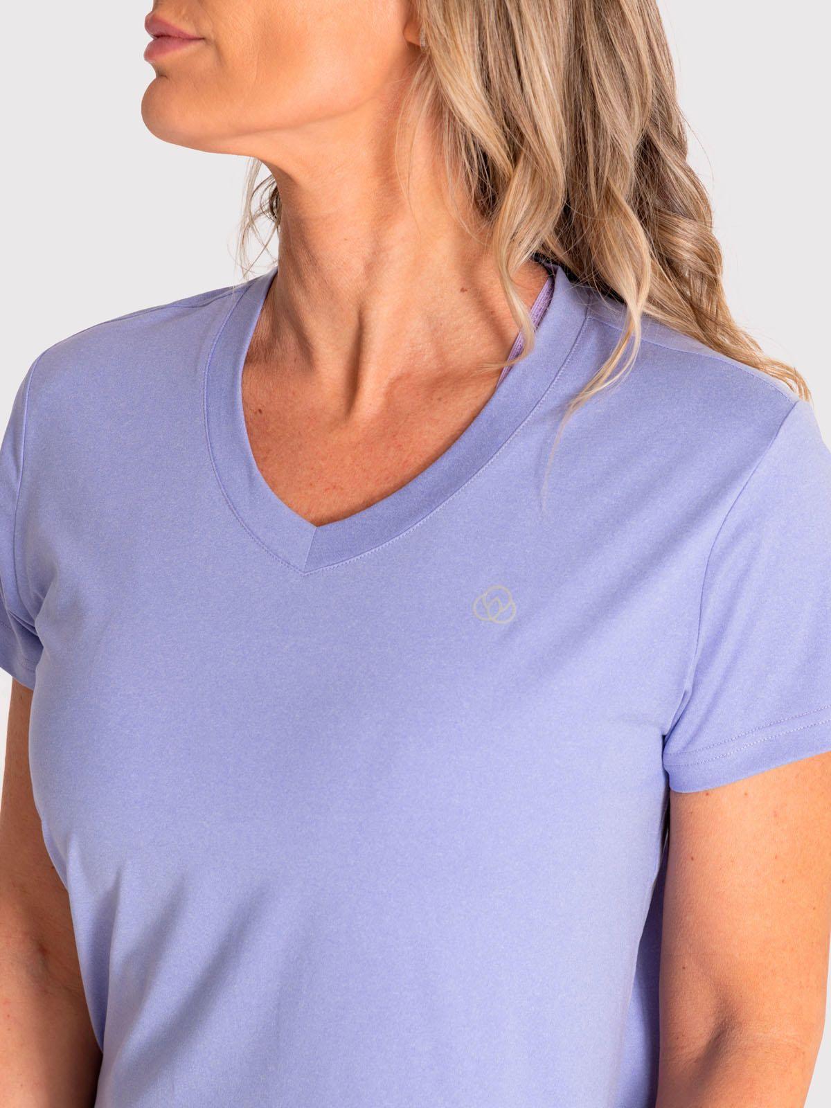 Polera cuello V deportiva Mujer Manga Corta Lila-3