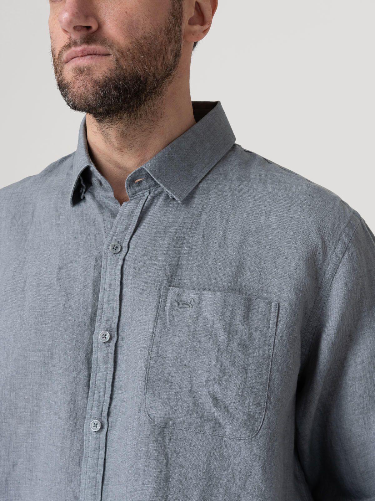 Camisa Lino Orgánico Hombre Claslinen Gris-6