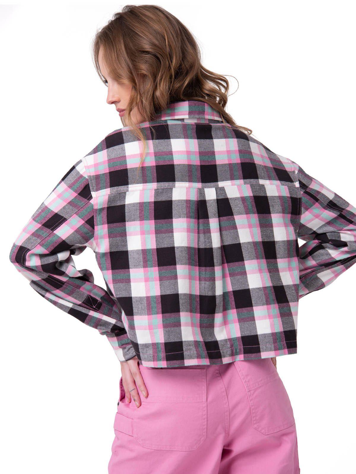Camisa Manga Larga Mujer Cropped Flannel Rosa-3
