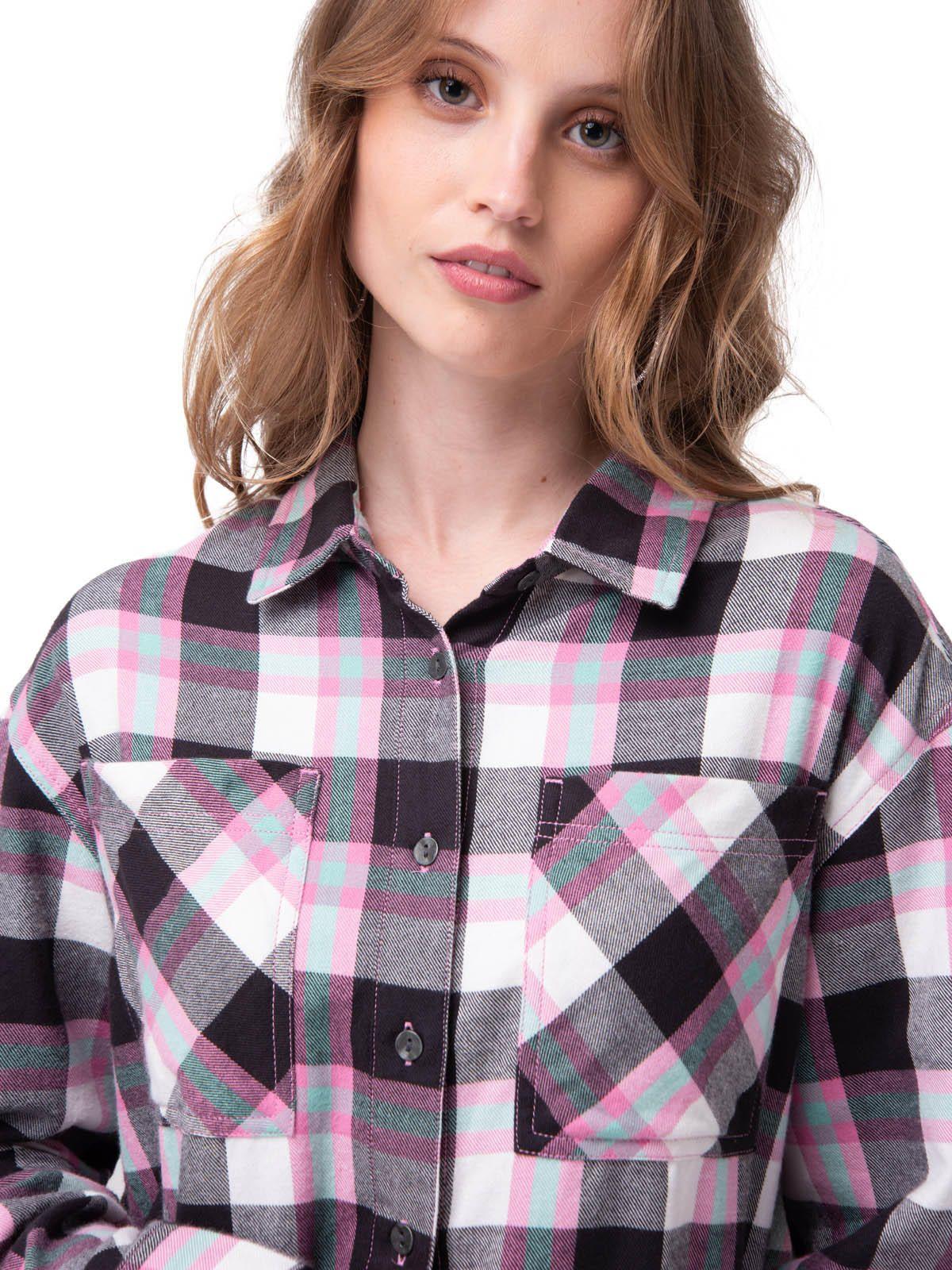 Camisa Manga Larga Mujer Cropped Flannel Rosa-4