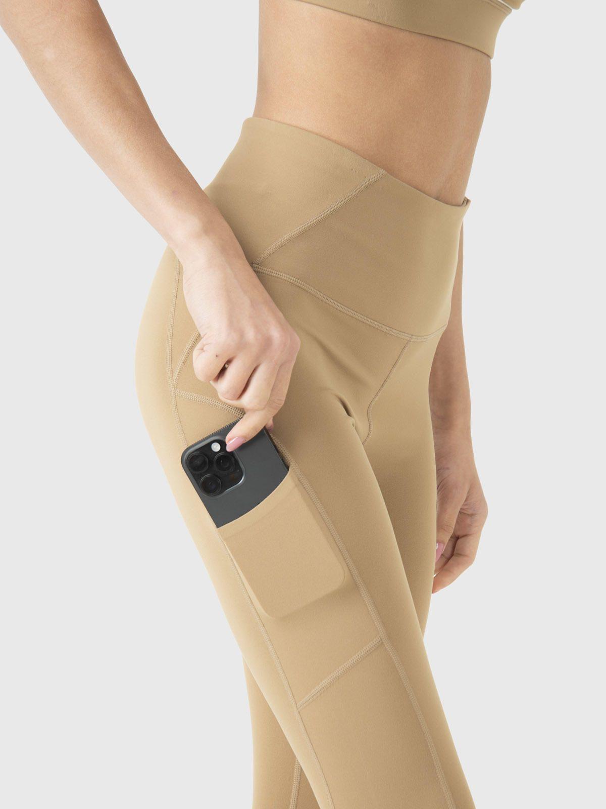 Calza Deportiva Mujer Pocket Ankle Legg Café Claro-4