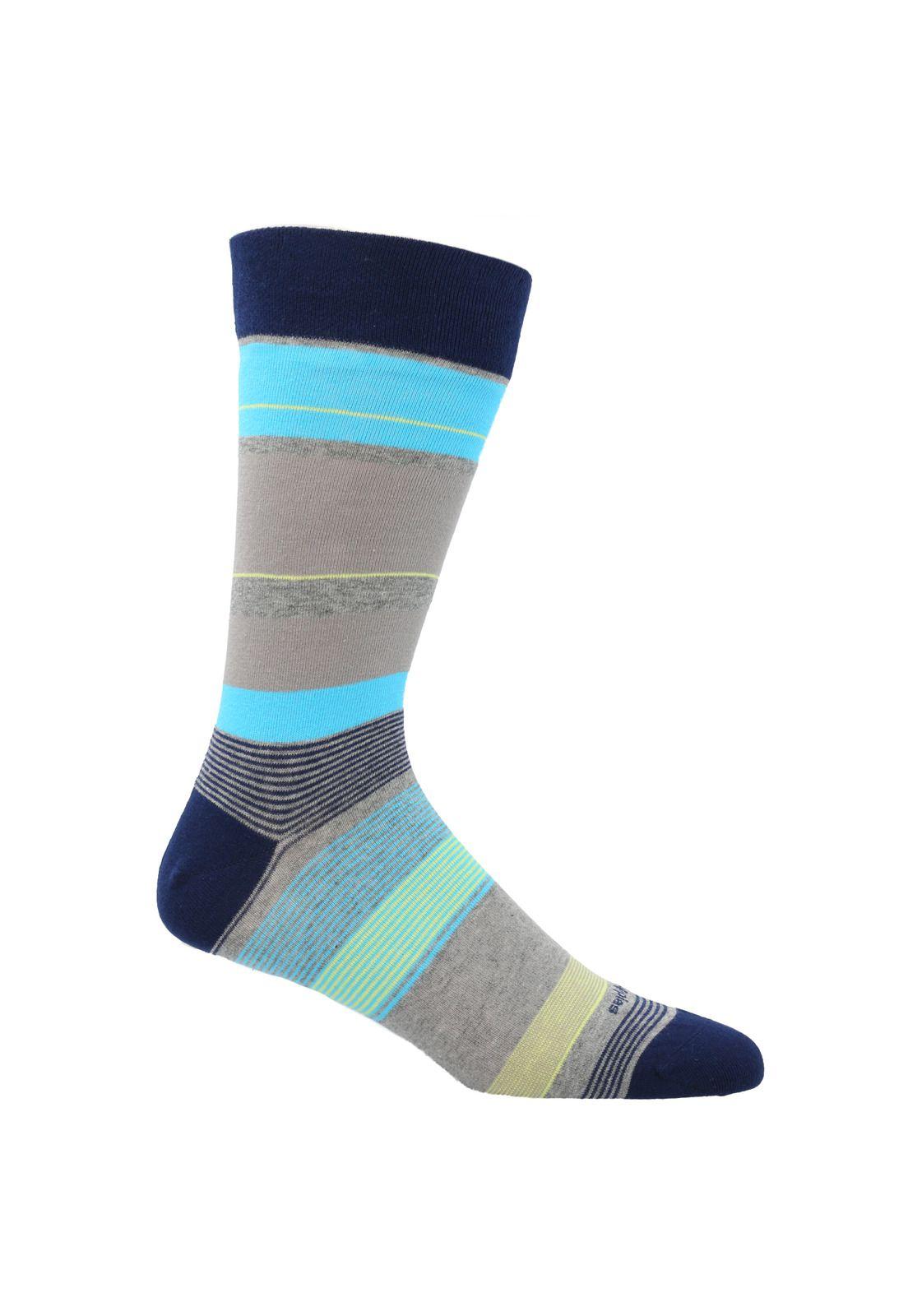 Calcetín Algodón Hombre Cuff Block Azul-0