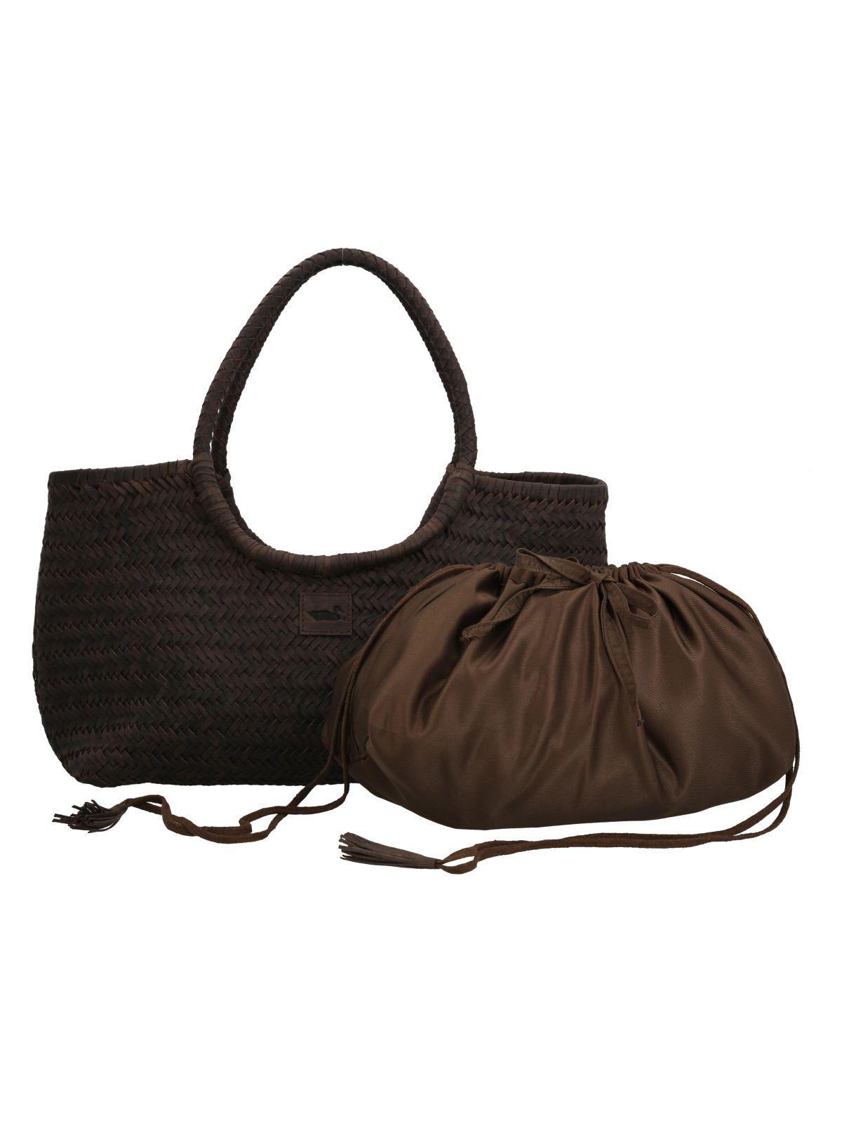 Cartera Cuero Mujer Ks Woven Tote Café-3