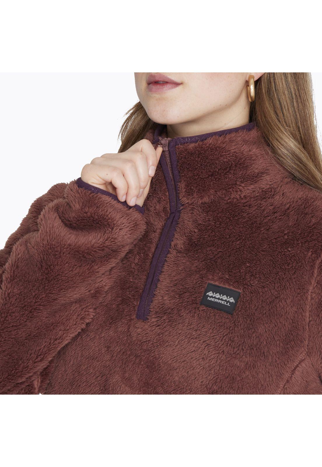 Polar Shaggy Half Zipper Burdeo Mujer-3