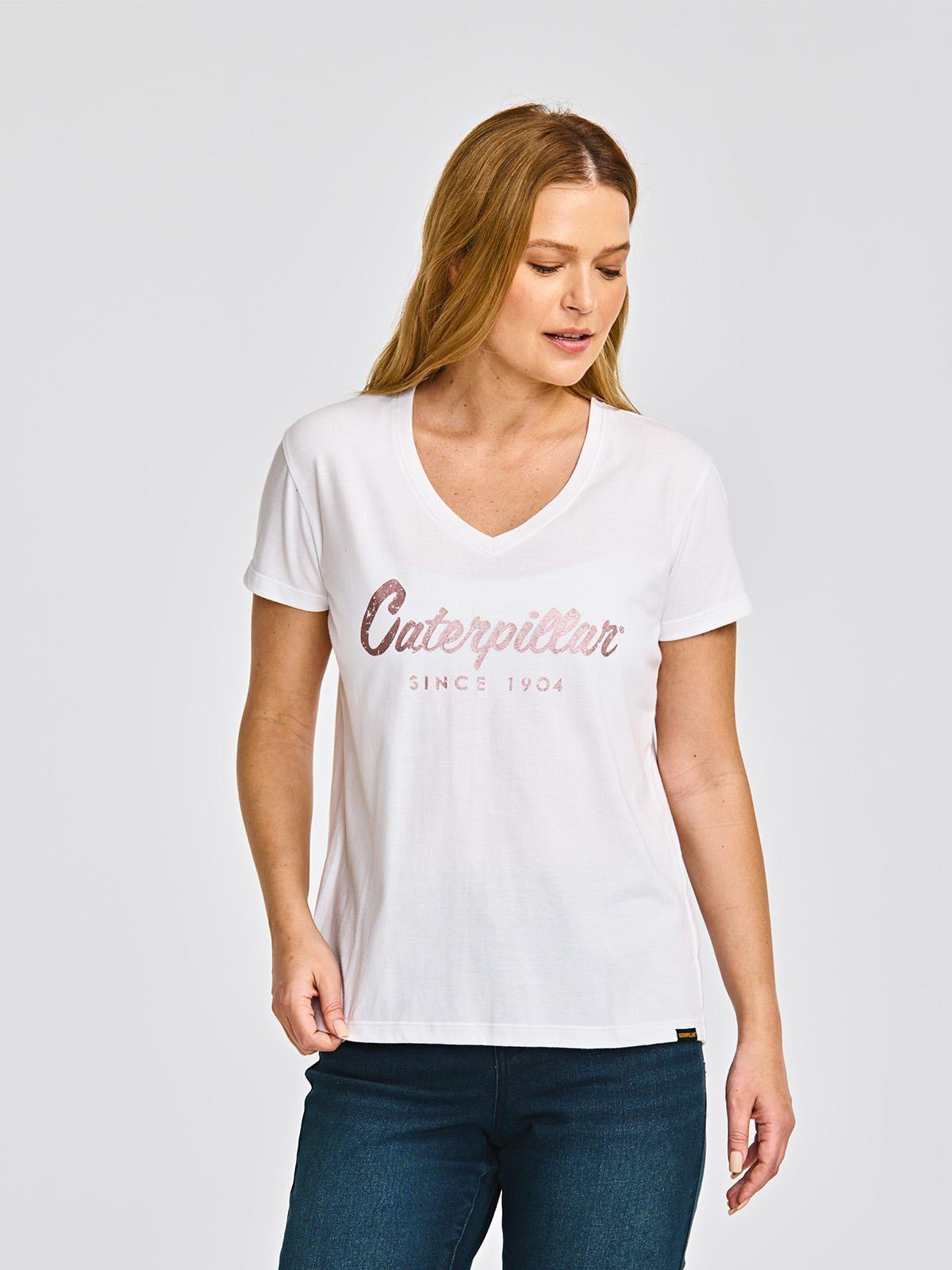 Polera cuello en V Manga Corta Mujer Script Blanco-1