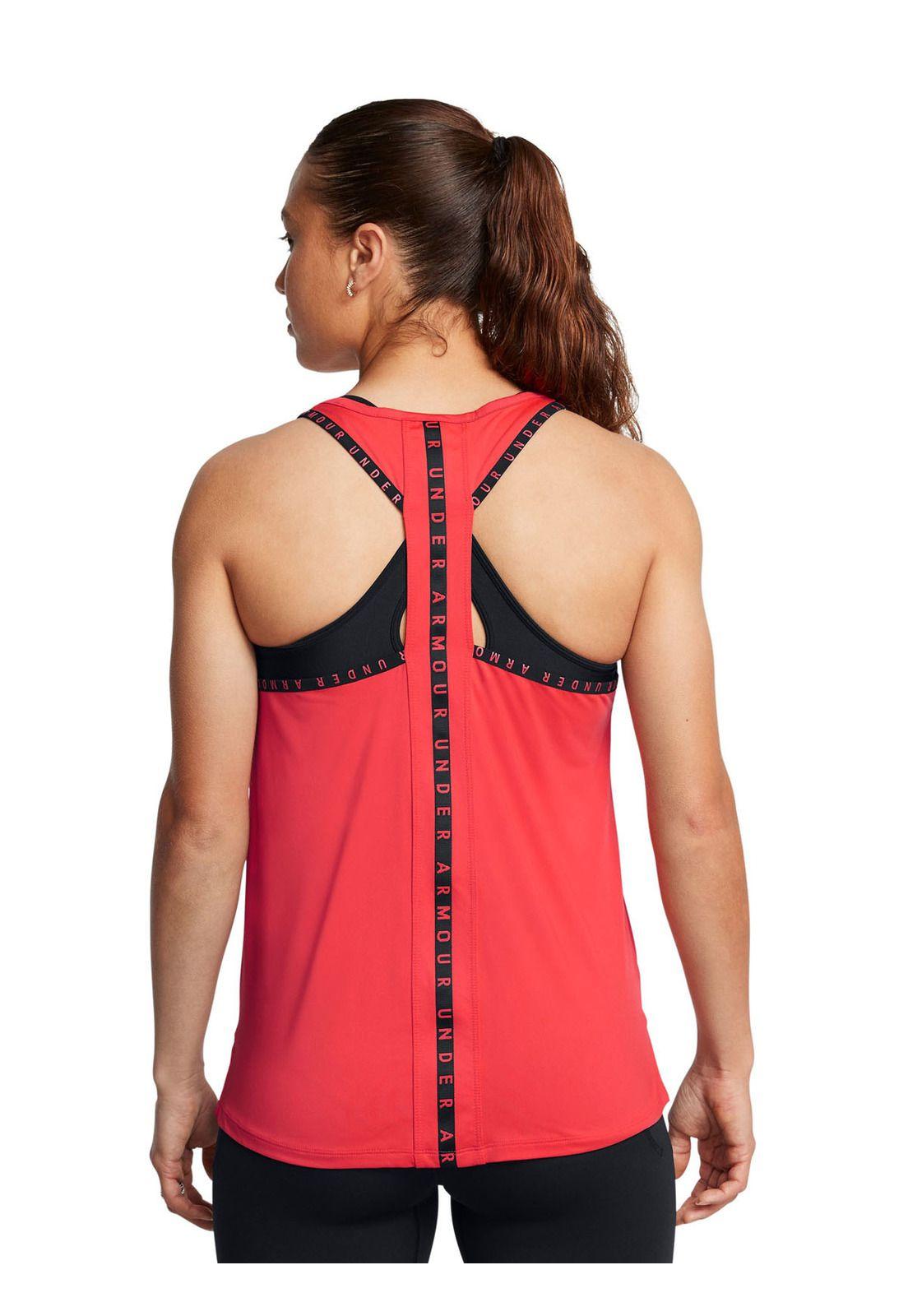 Polera sin mangas Knockout para mujer Rojo-4