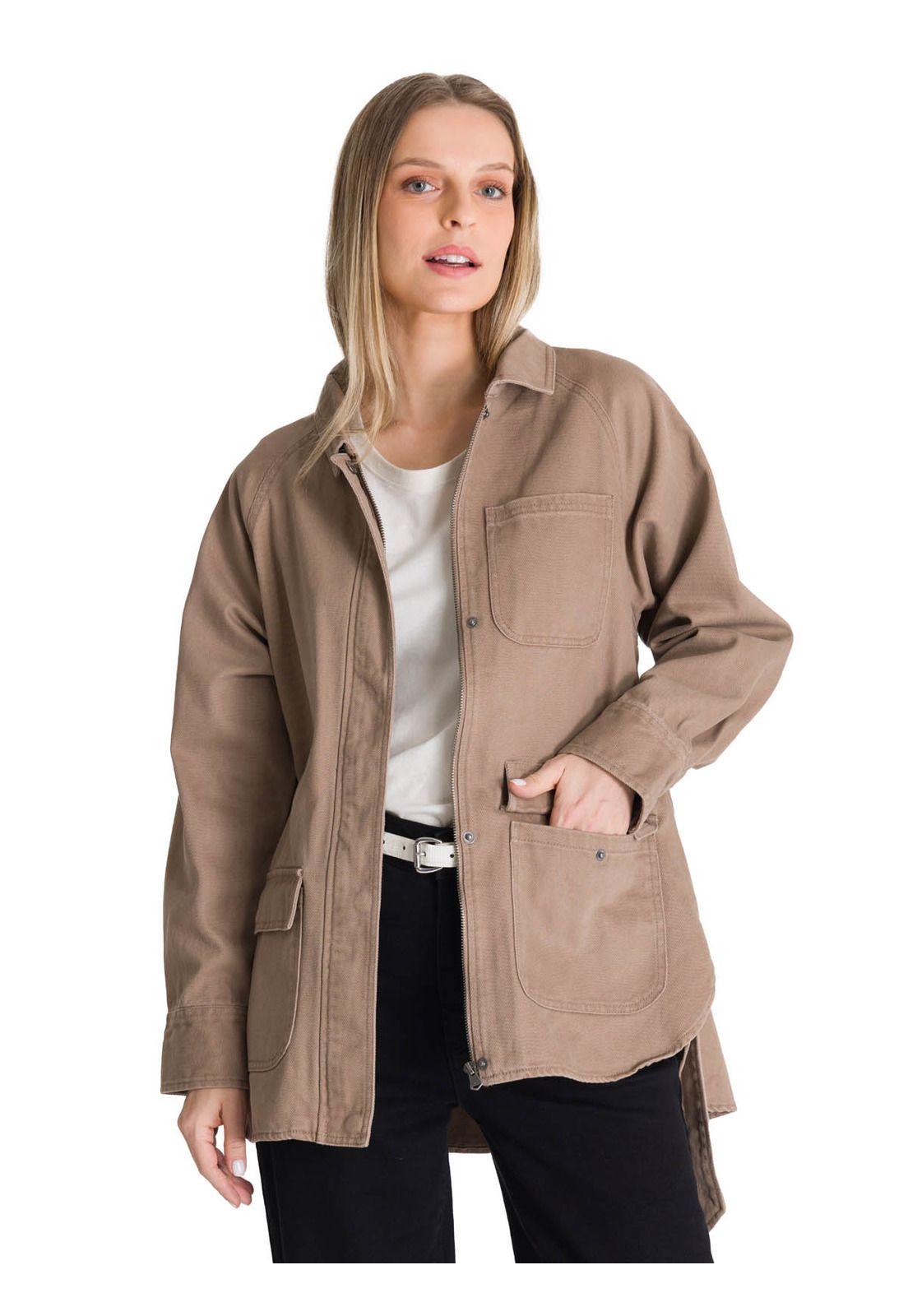 Chaqueta Larga Mujer Tie Waist Café-0