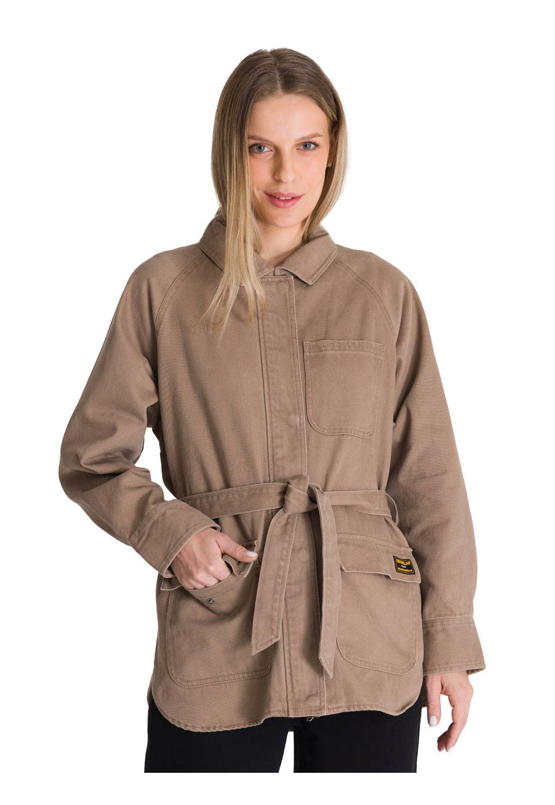 Chaqueta Larga Mujer Tie Waist Café-1