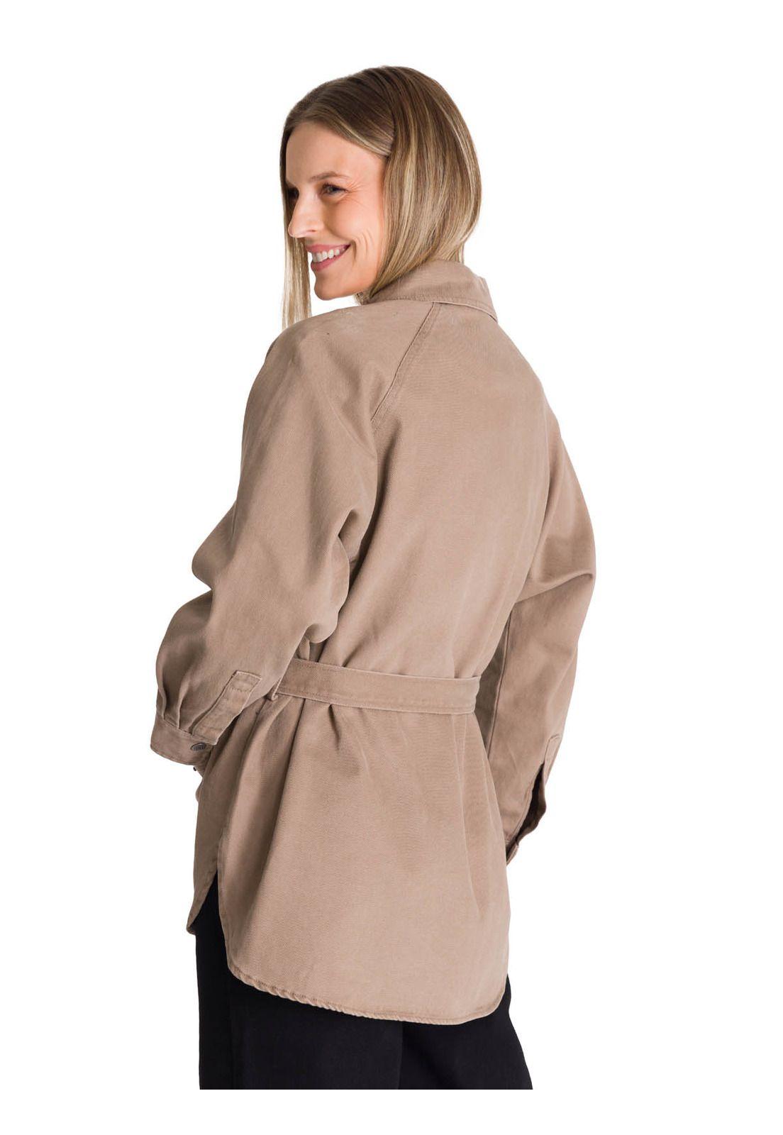 Chaqueta Larga Mujer Tie Waist Café-3