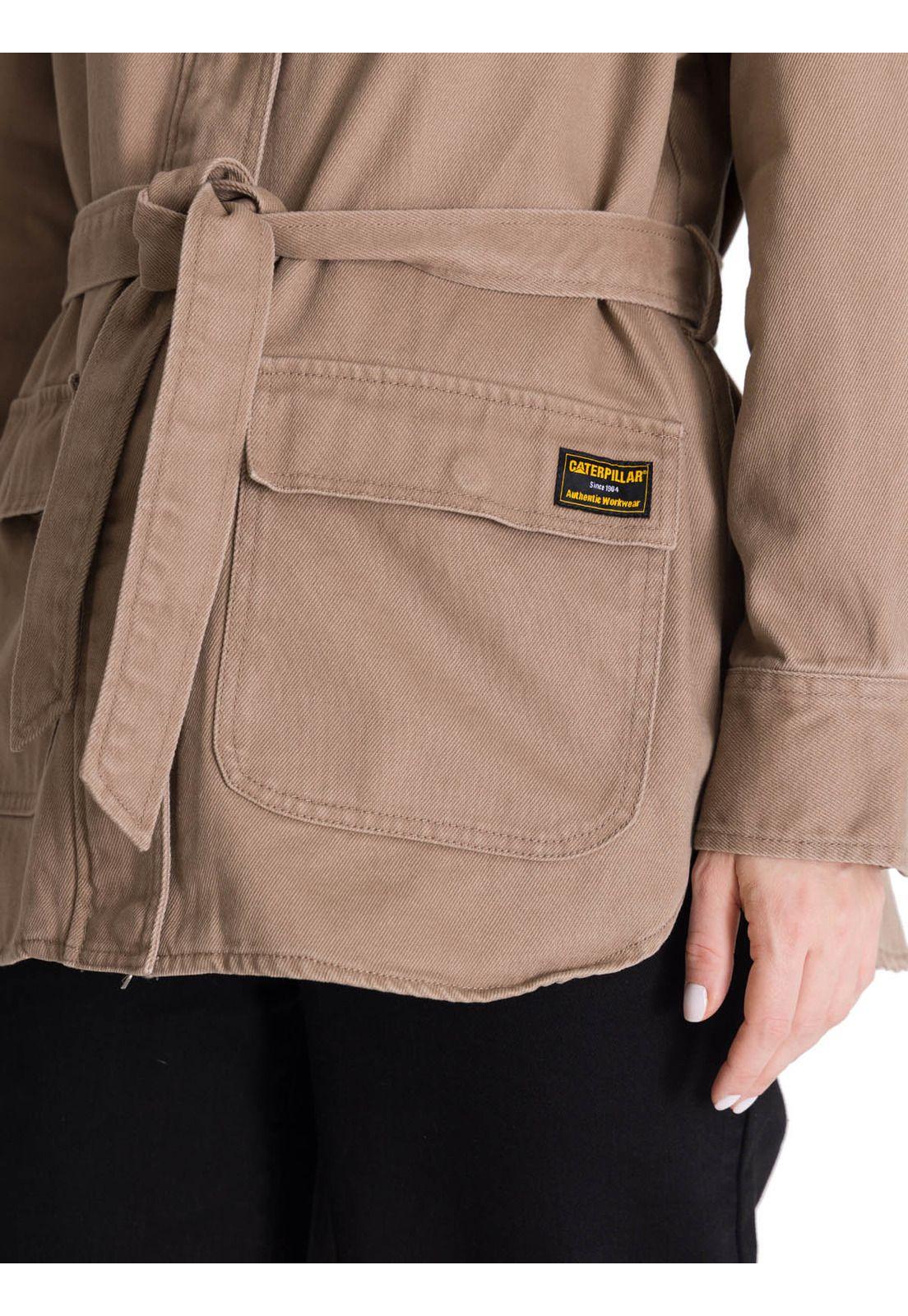 Chaqueta Larga Mujer Tie Waist Café-4