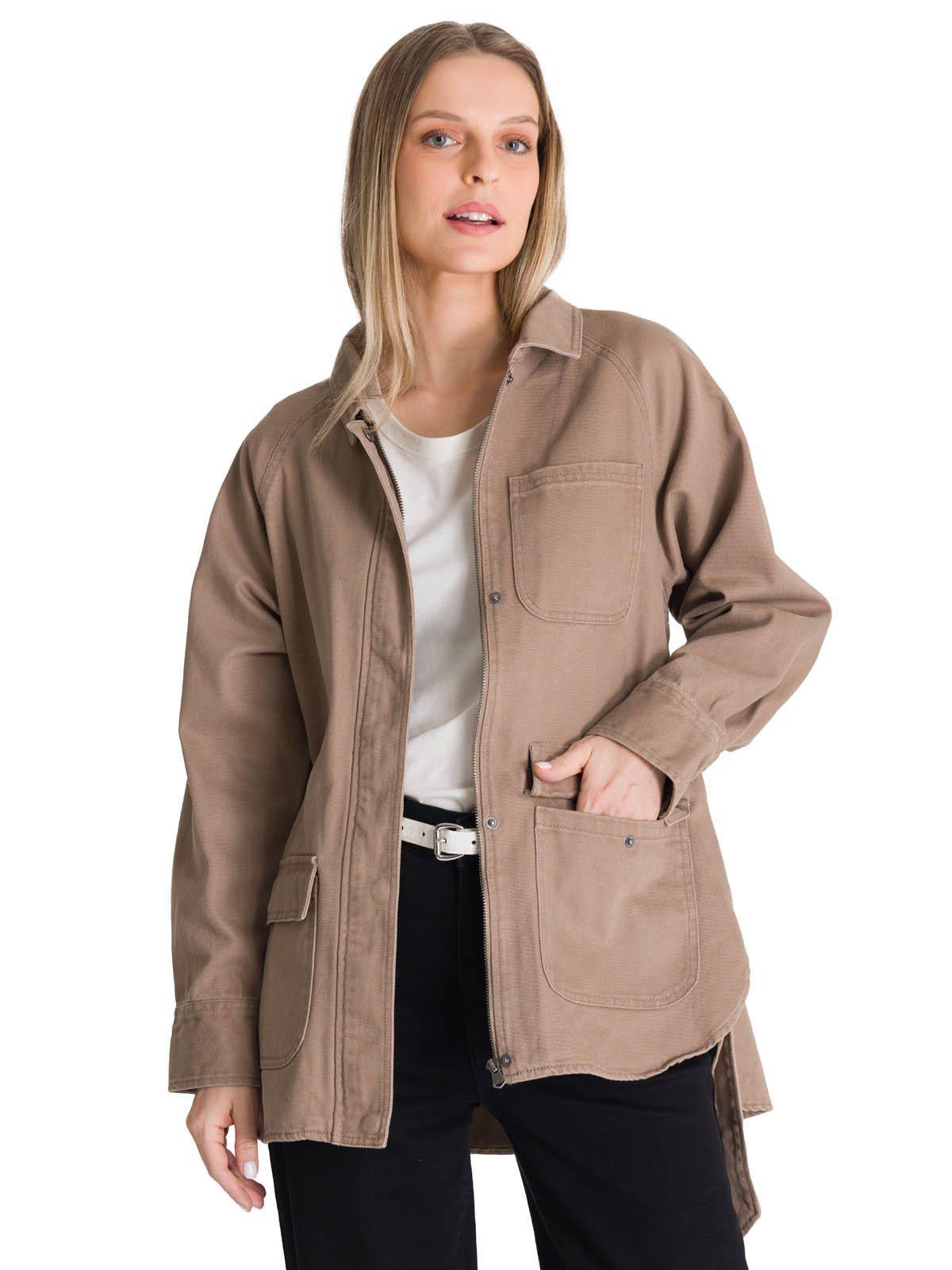 Chaqueta Larga Mujer Tie Waist Café-0