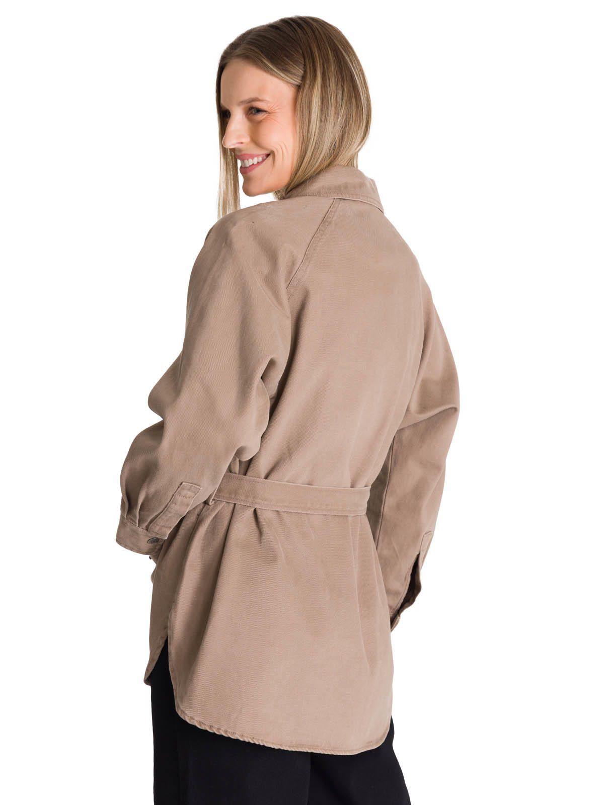 Chaqueta Larga Mujer Tie Waist Café-3
