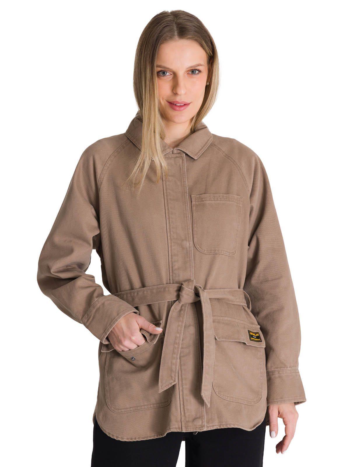 Chaqueta Larga Mujer Tie Waist Café-1