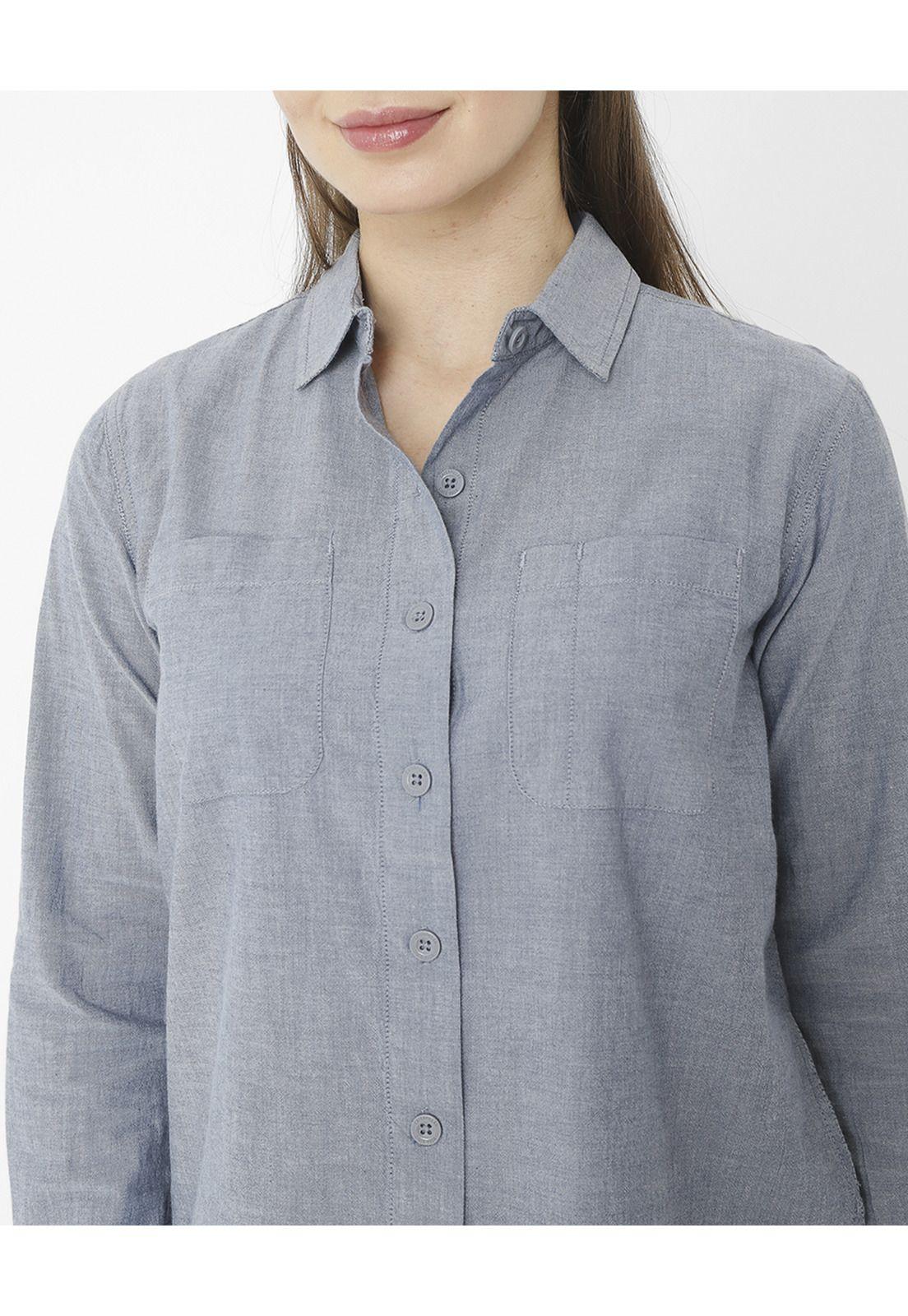 Blusa M/L Chambray Relaxed L/S Azul Mujer-4