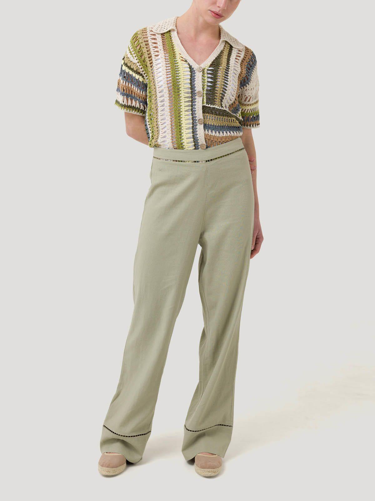 Pantalón Lino Orgánico Mujer Mekong Verde -7