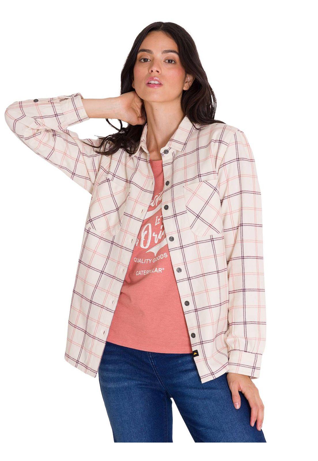 Camisa Flannel Relaxed Mujer Rosa Pálido-1